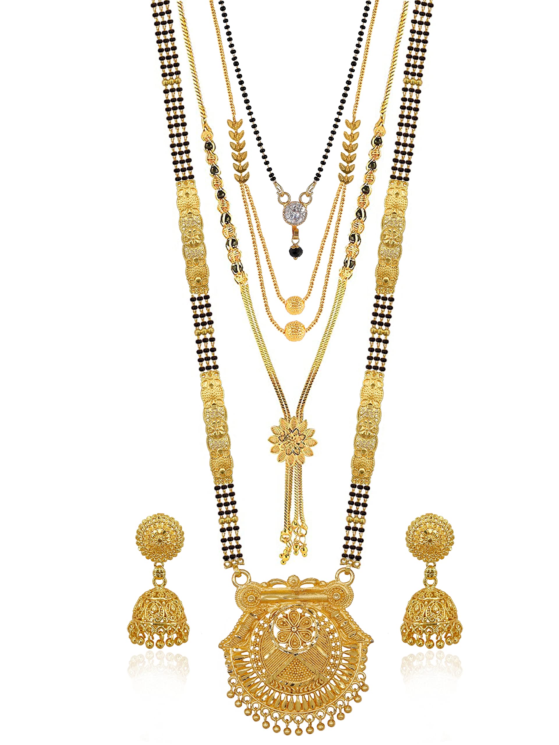 See full amazon price history chart for Brado Jewellery Traditional Combo of 4 Gold Plated 30 inch Long and 18 inch Short Mangalsutra/tanmaniya/nallapusalu With 1 Pair of Earrings for women and girls Brado Jewellery Traditional Combo of 4 Gold Plated 30 inch Long and 18 inch Short Mangalsutra/tanmaniya/nallapusalu With 1 Pair of Earrings for women and girls (B0BGY6LVQ4) Amazon Price History, Amazon Price Tracker