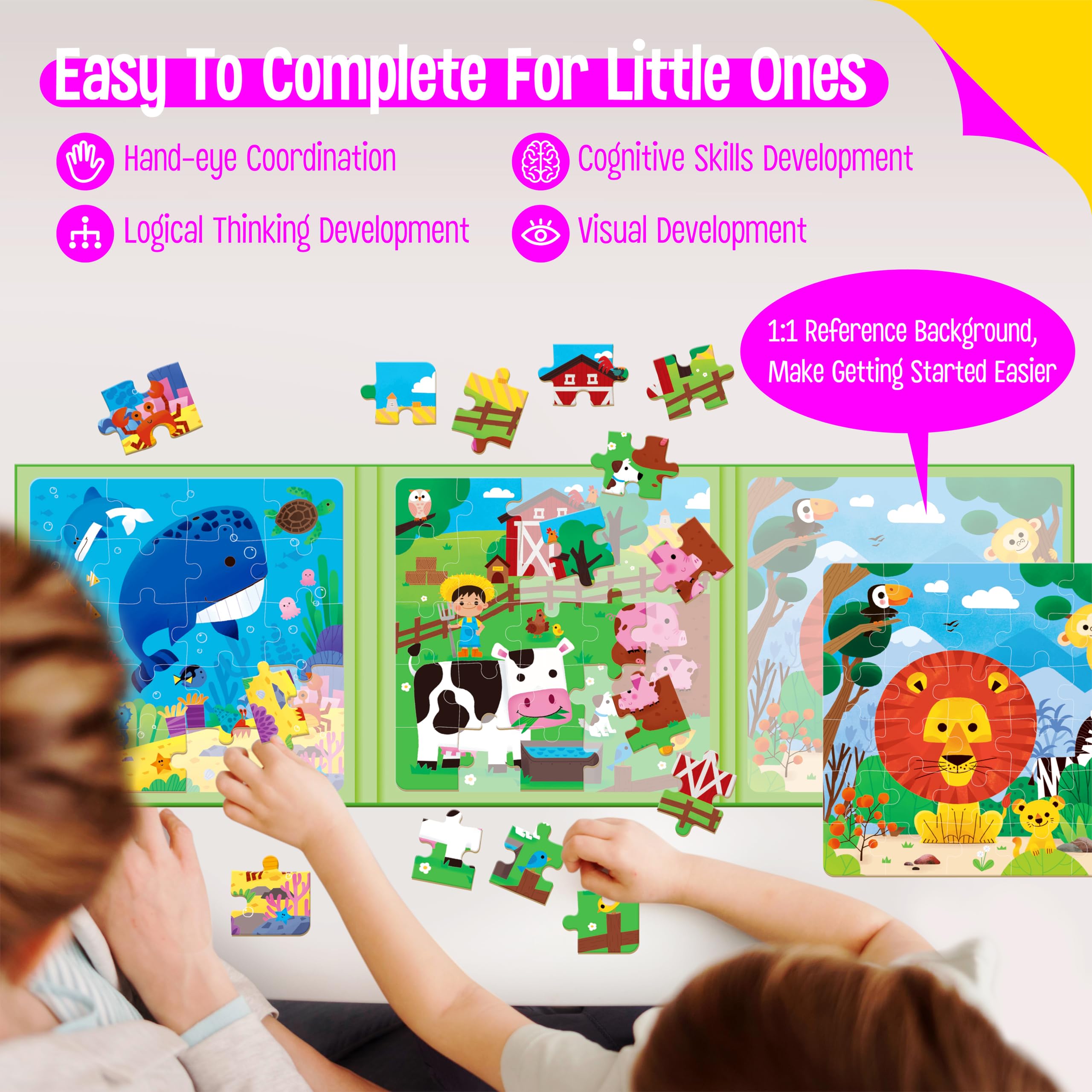 Puzzle Magnetici per Bambini 3-5 Anni, 3 Puzzle da Viaggio con 20-30 Pezzi, Giochi di Sudoku Magnetici Tema Animali