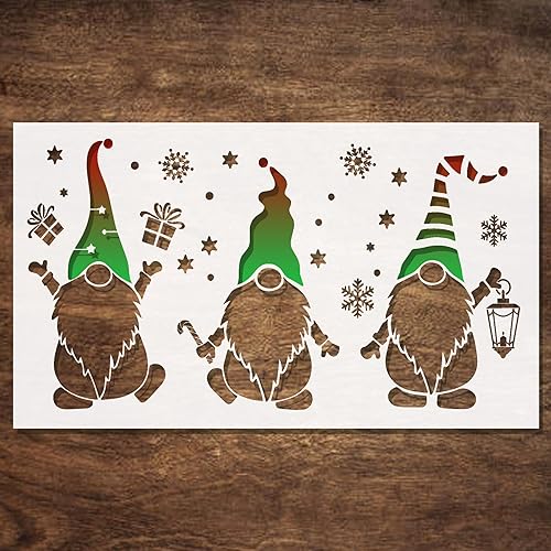 DLY Lifestyle Plantilla grande de gnomo de Navidad (17.5 x 10 pulgadas), plantillas de pintura navideña para madera, ventanas, gran plantilla de