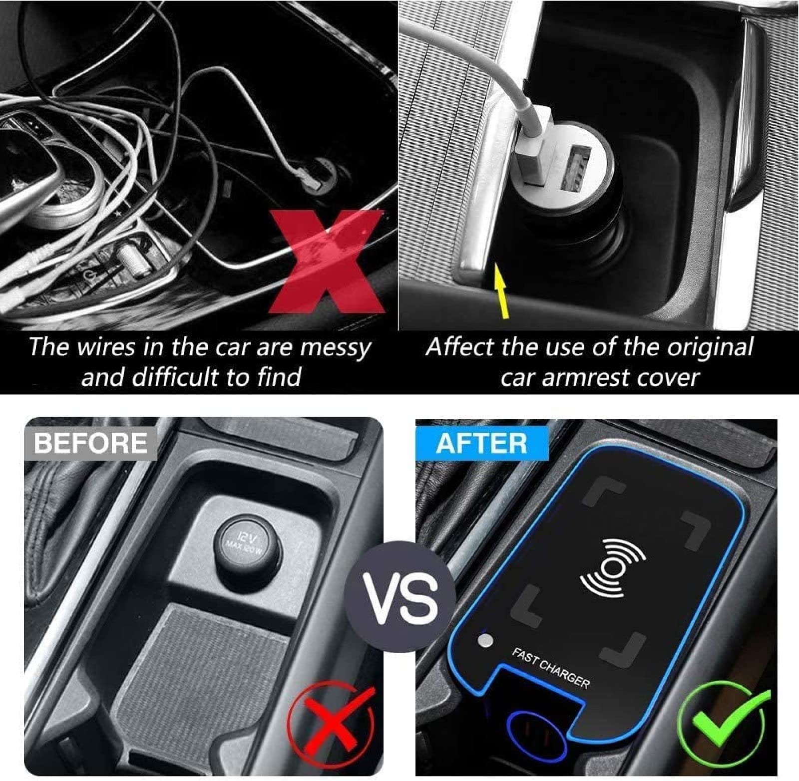 Caricabatterie Wireless Rapido Tappetino di Ricarica Wireless Veloce per Telefono da 15 W, per VO-L-VO XC90 2015-2020/XC60 2018-2020/S90 V90 2017-2020/V60 S60 2019 2020, Caricabatterie Wireless per C
