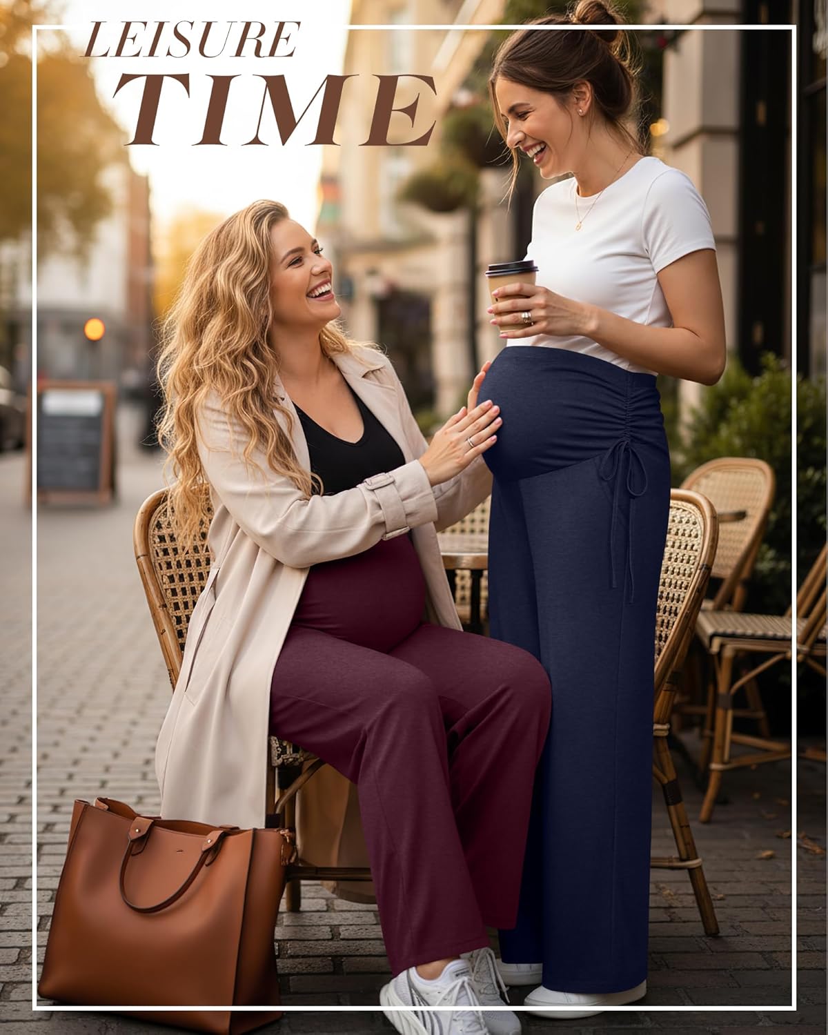 Neer 3 Pack Women's Maternity Pants Over The Belly Loose Pregnancy Pants Stretchy Lounge Wide Leg Trousers with Pockets - Image 3