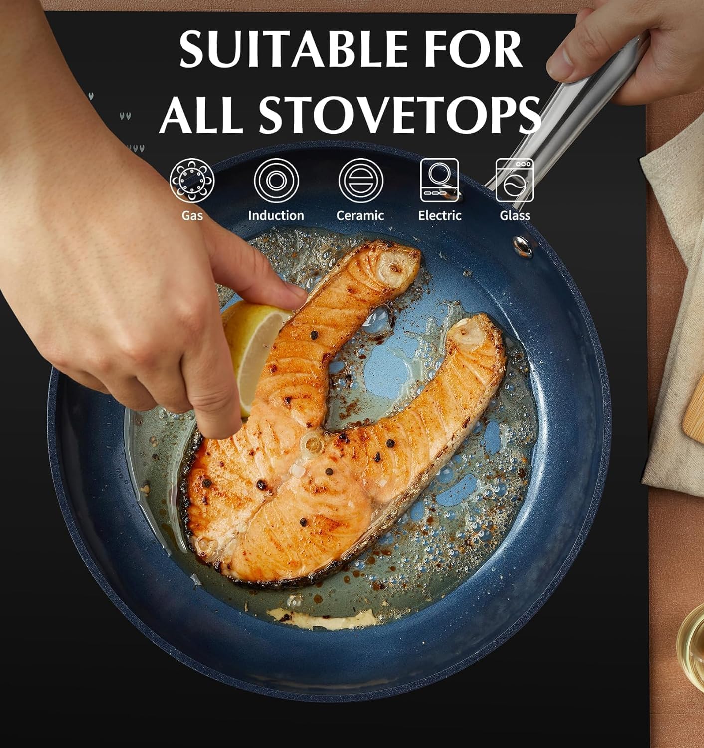 KOCH SYSTEME CS Non Stick Frying Pans, 8 & 10 Inch Pan with Non Toxic Ceramic Coatings, Omelet Pans, Oven Safe, Induction Compatible, Gradient Blue