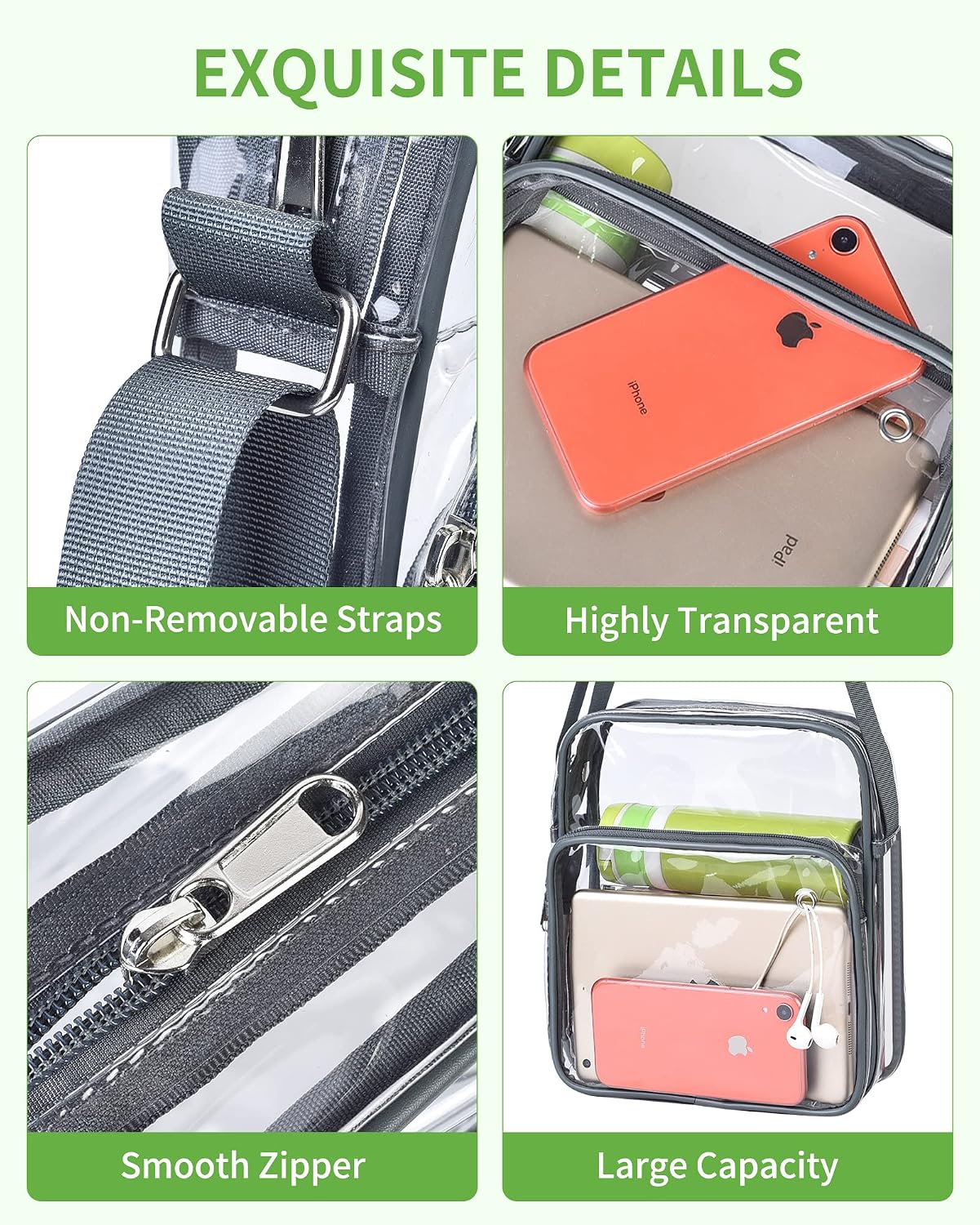 MAY TREE Clear Bag Stadium Approved, Clear Crossbody Bag for Concert Sport Events Work Travel School