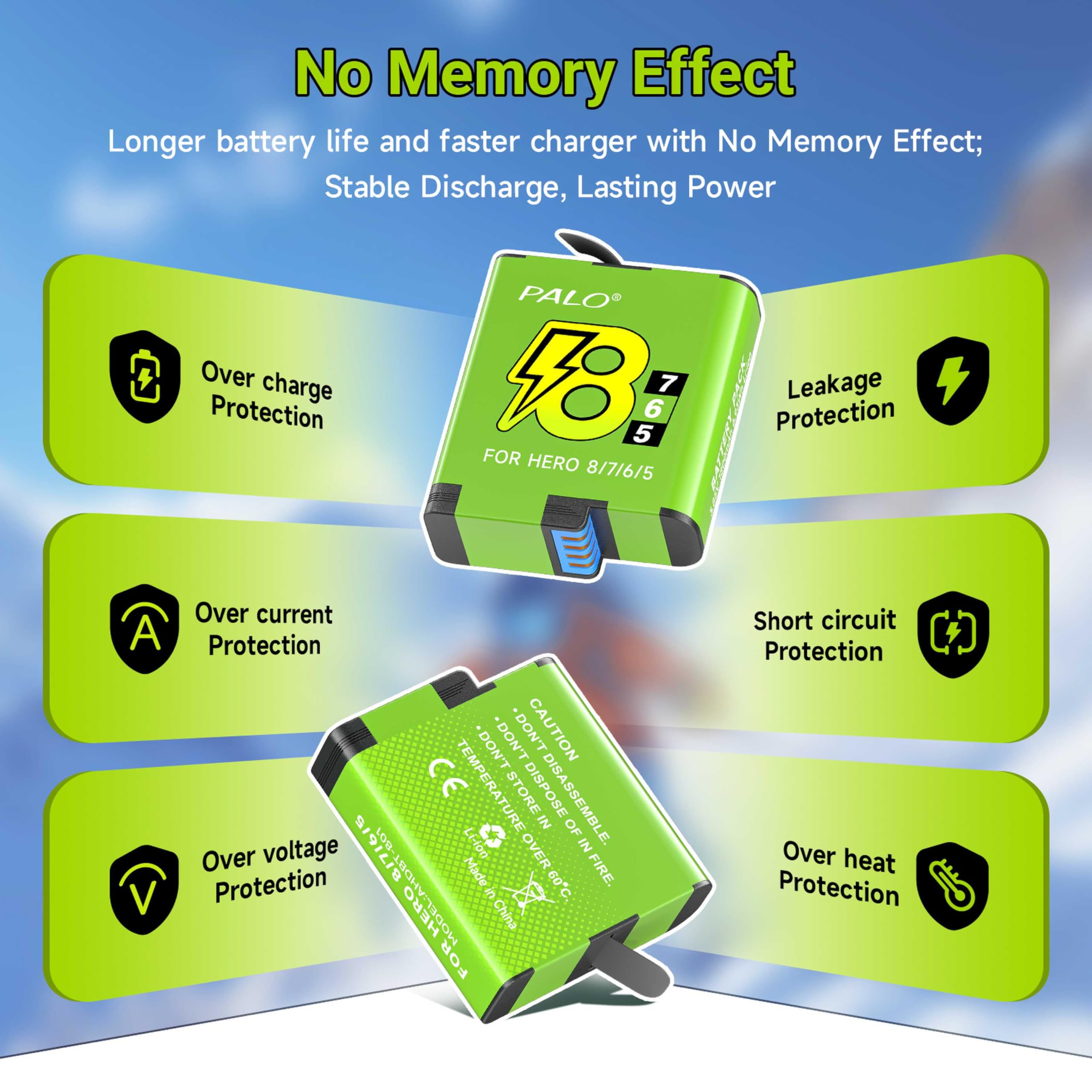 Lot de 2 Batteries 1800 pour Hero 8/7/6/5 Black – 3,85 V/Li-ION Batterie de Rechange Compatible avec Hero 8 7 6 5 Black, AHDBT801, AHDBT-701, AHDBT-501, AABAT-001