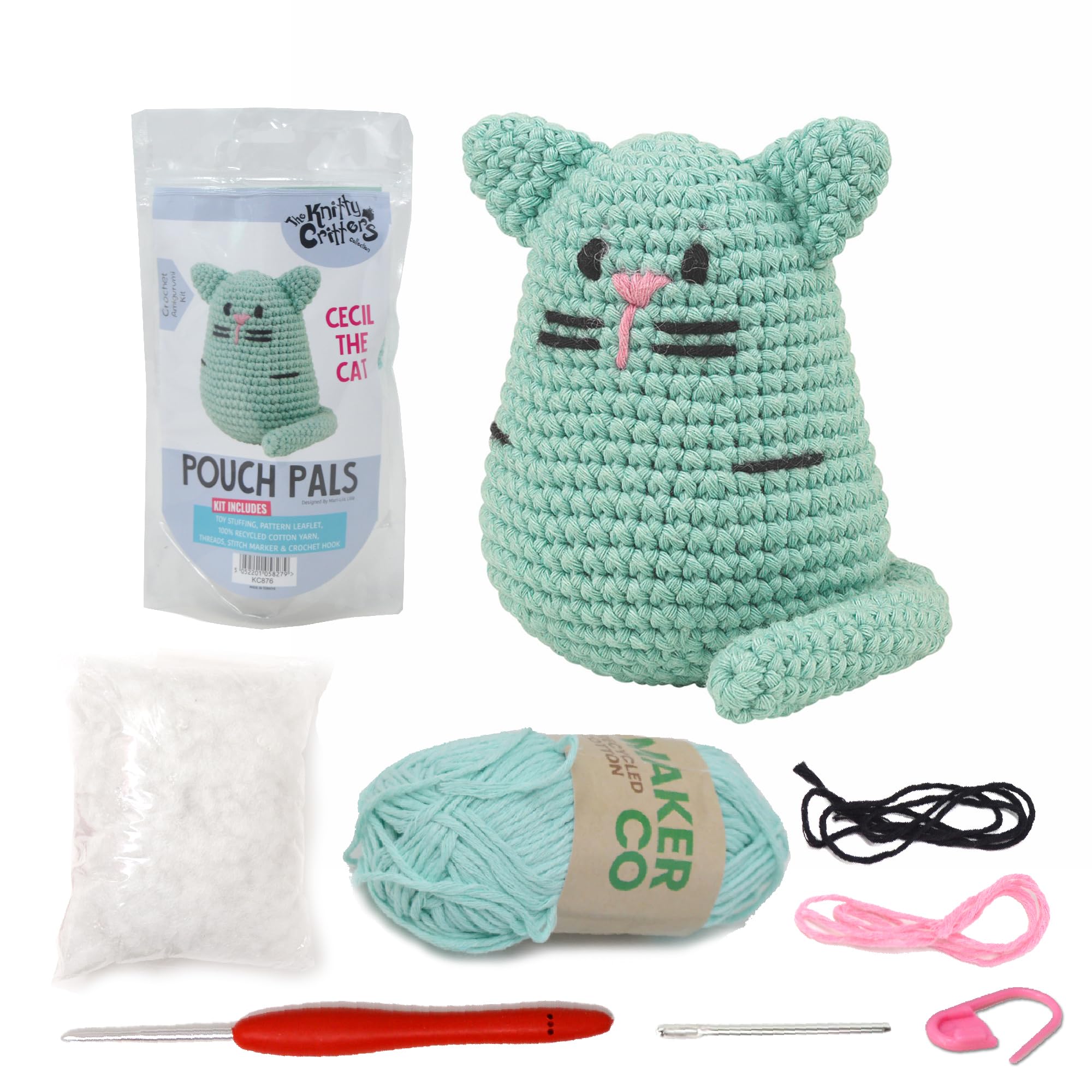Knitty Critters - Pouch Pals Crochet Kit - Cecil The Cat