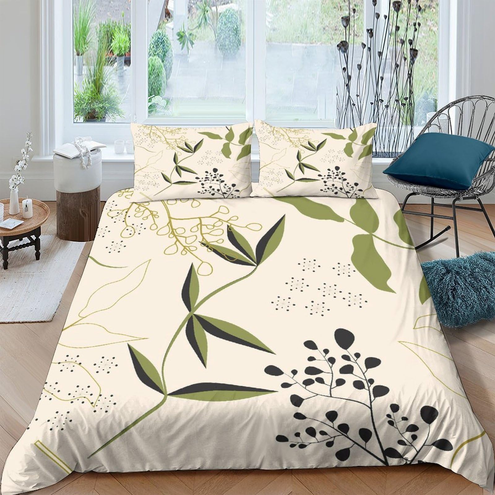 Ctjqhvkz Style-5 3D Printed Botanical Leaf Fitted Sheet Microfiber Soft Green Abstract Plant Mattress Cover For Bedroom Dorm Home Decor Single（135X200cm）