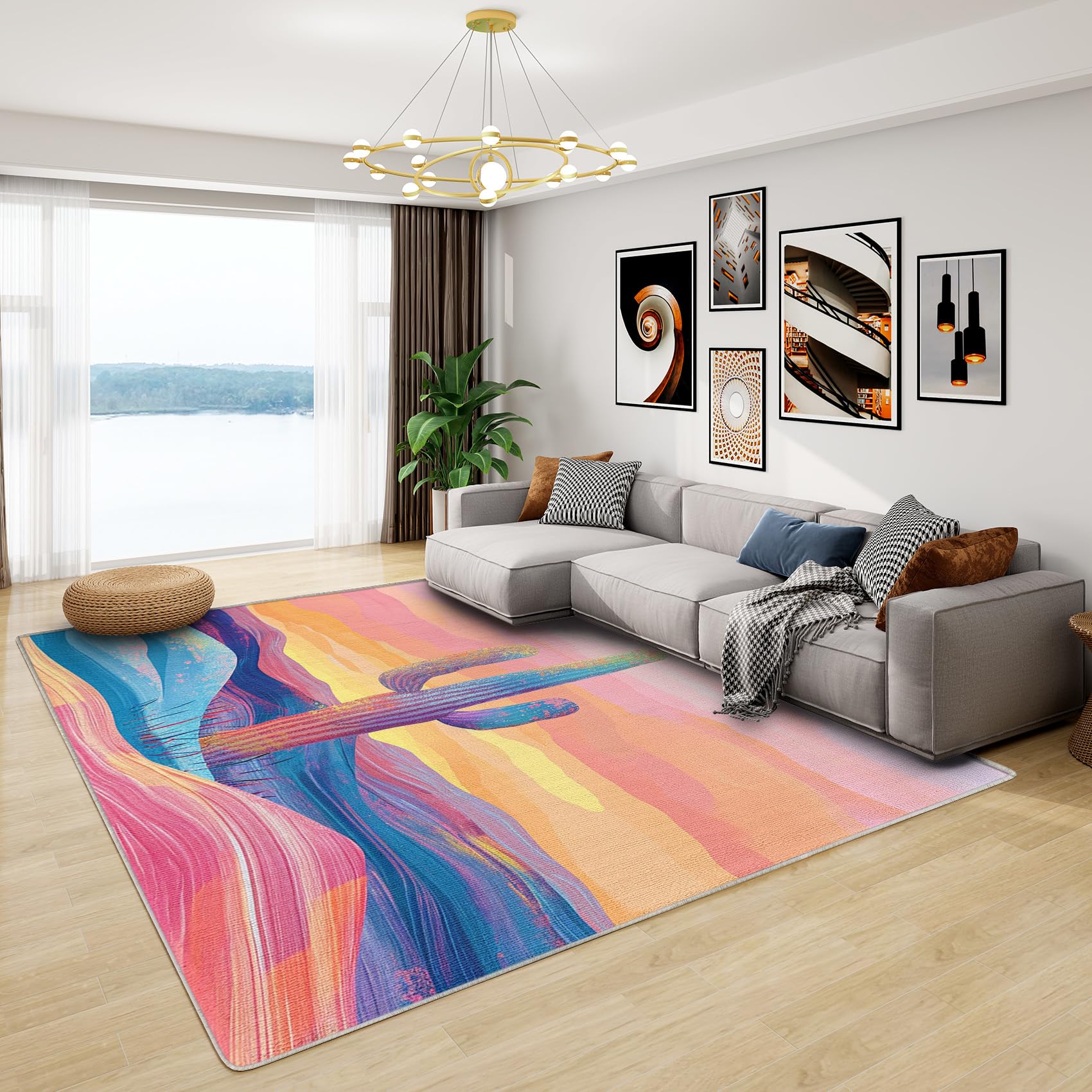 Ombre Rugs Living Room - Colorful Cactus Rug, Kids Rainbow Gradient Rugs for Living Room Bedroom, Washable Non Slip Soft Large Carpet, Patterned Area Rugs & Home Decor 160x230 cm