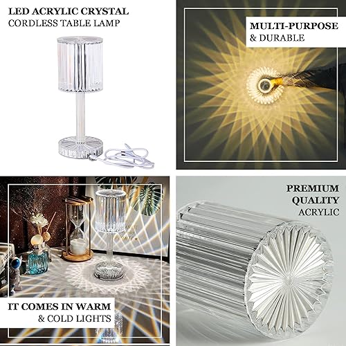 Miniatura 4 de Efavormart - Lámpara de mesa inalámbrica LED de 10 pulgadas con cilindro de cristal acrílico que cambia de color, lámpara de acento recargable con