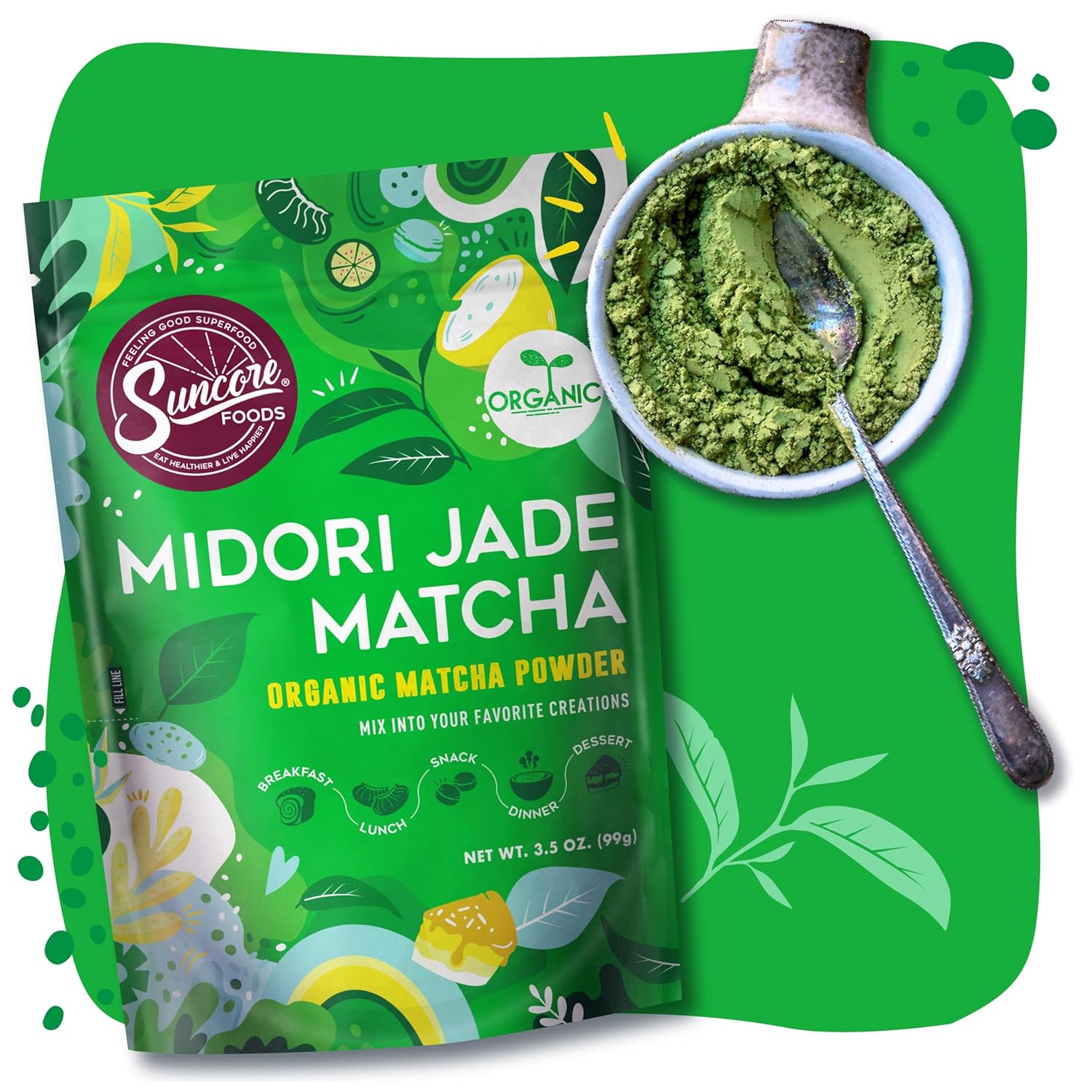 Suncore Foods Organic Midori Jade Matcha Powder, Green Food Coloring Powder, Gluten-Free, Non-GMO, 3.5oz - Image 3