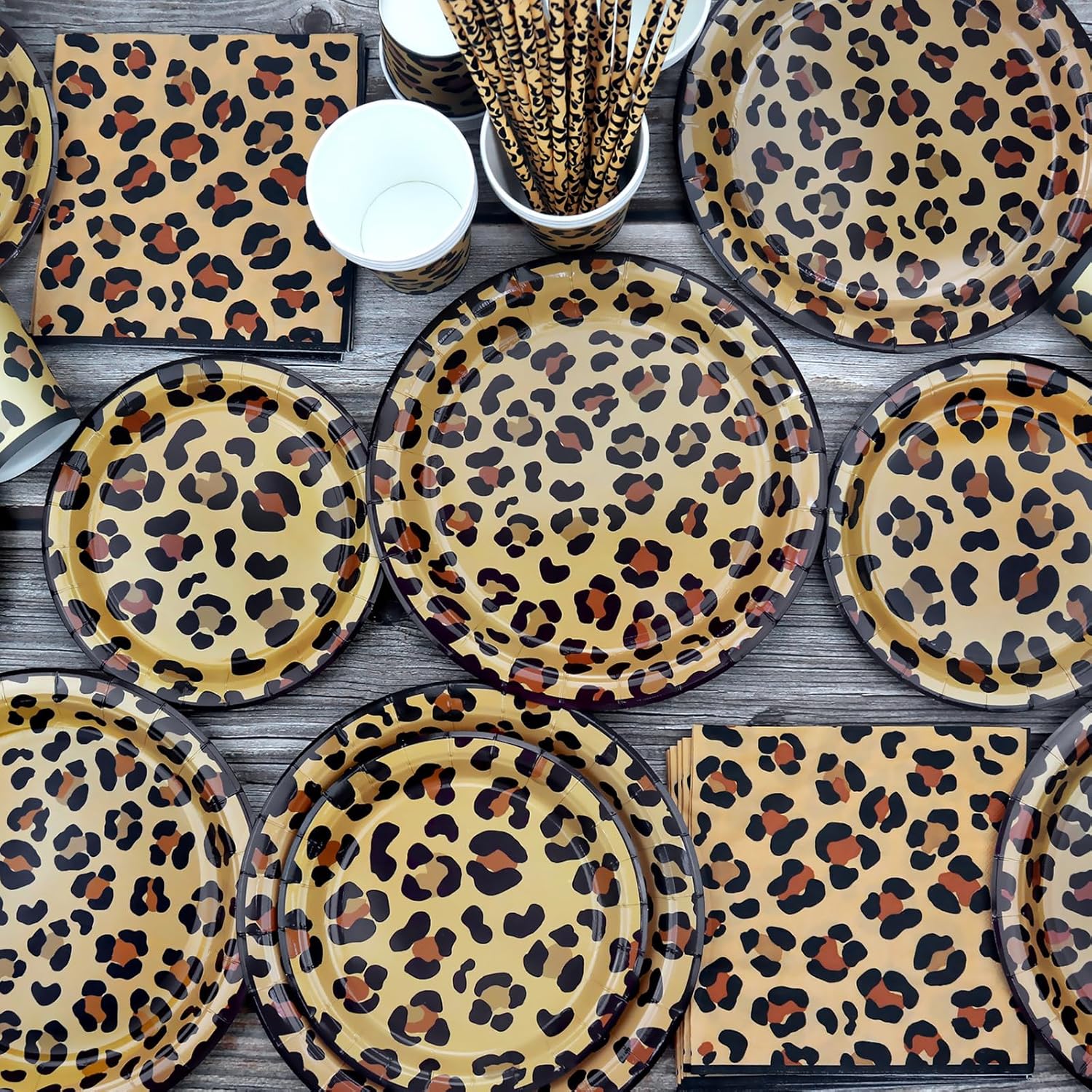 Cheetah Birthday Party Decoration, Leopard Print Party Supplies Include Plates Tablecloth Napkins Tableware for Jungle Safari Print Party Baby Shower Serves 40