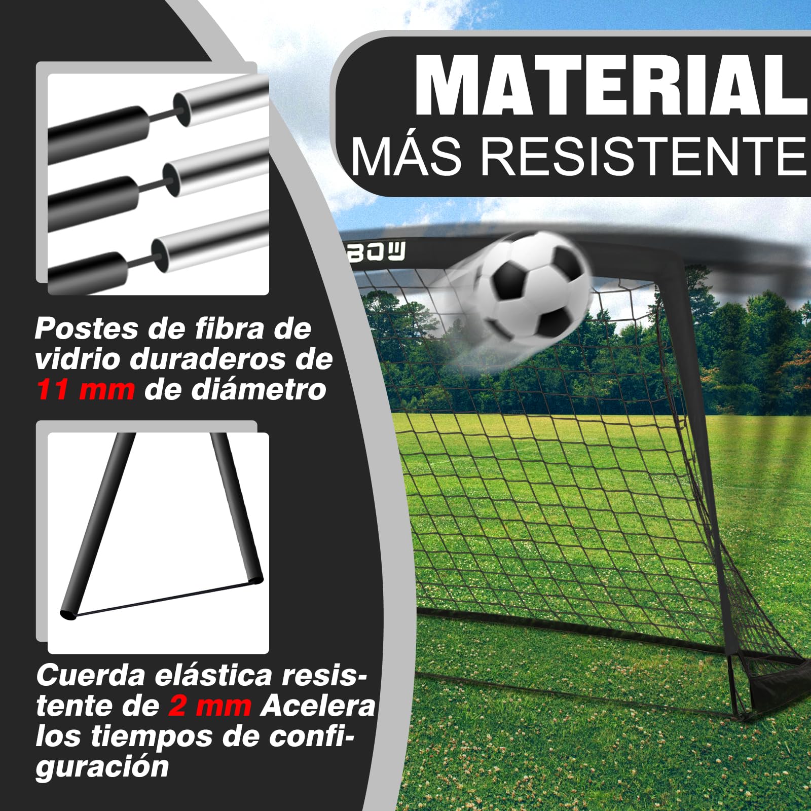 Portería de fútbol para niños de 274 x 152 cm, Red de fútbol portátil para práctica Juvenil en el Patio Trasero con Bolsa de Transporte