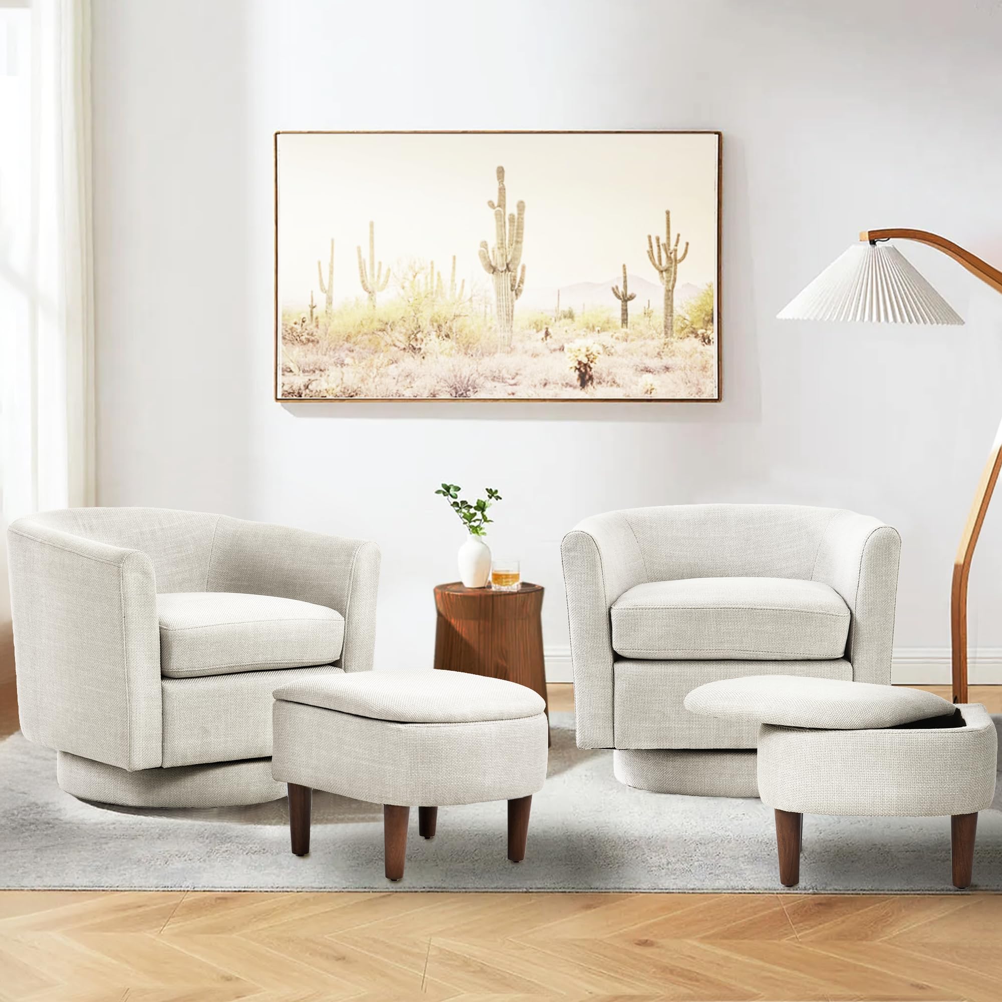 COLAMY Upholstered Swivel Barrel Accent Chair with Ottoman, Modern Single  Sofa Lounge Armchair Club Chair with Storage Space for Living Room Bedroom