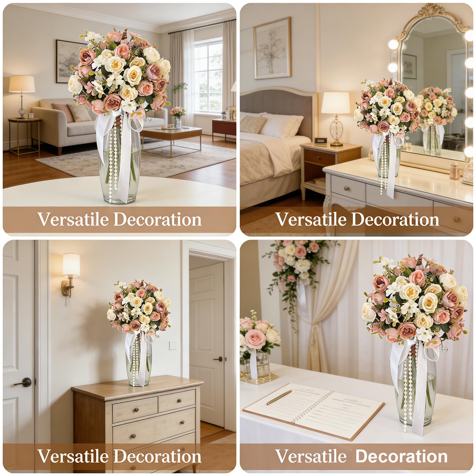 Hochzeitsstrauß für die Braut – Kunstblumenstrauß mit realistischen Rosen und Grünpflanzen, Kunstblumenstrauß als Tischdekoration, Blumenarrangement, Wohnraumdekoration,Style g