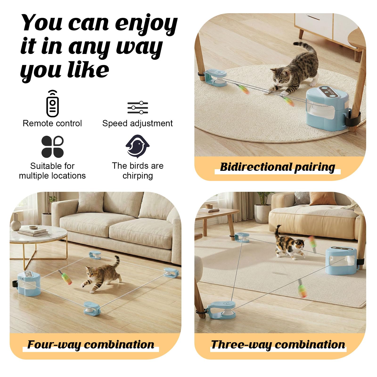 jianyana Interaktives Katzenspielzeug mit Fernbedienung, 4 einstellbare Geschwindigkeiten, automatische und manuelle Modi, langer Akku, wiederaufladbares Katzenlaufband, Indoor-Katzen, Langeweile