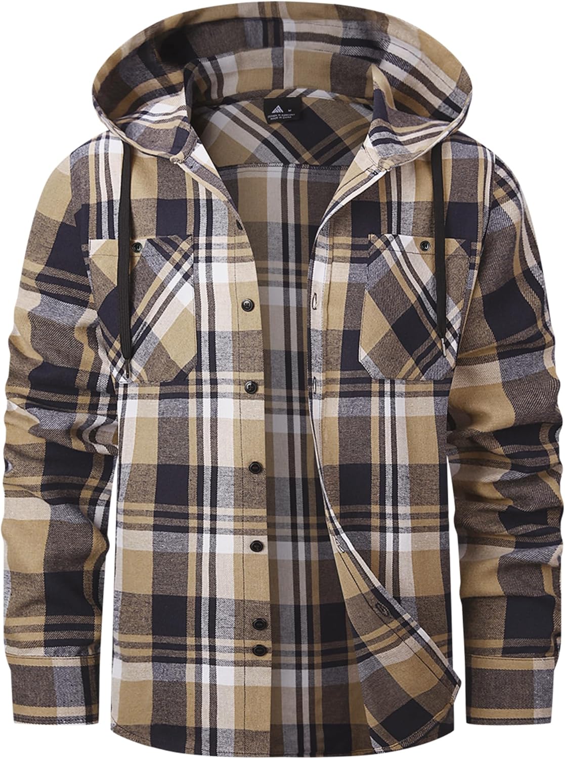 Spring Hooded Flannel Shirt for Men Casual Button Down Shirt Long Sleeve Plaid Hoodie with Pocket - Image 8