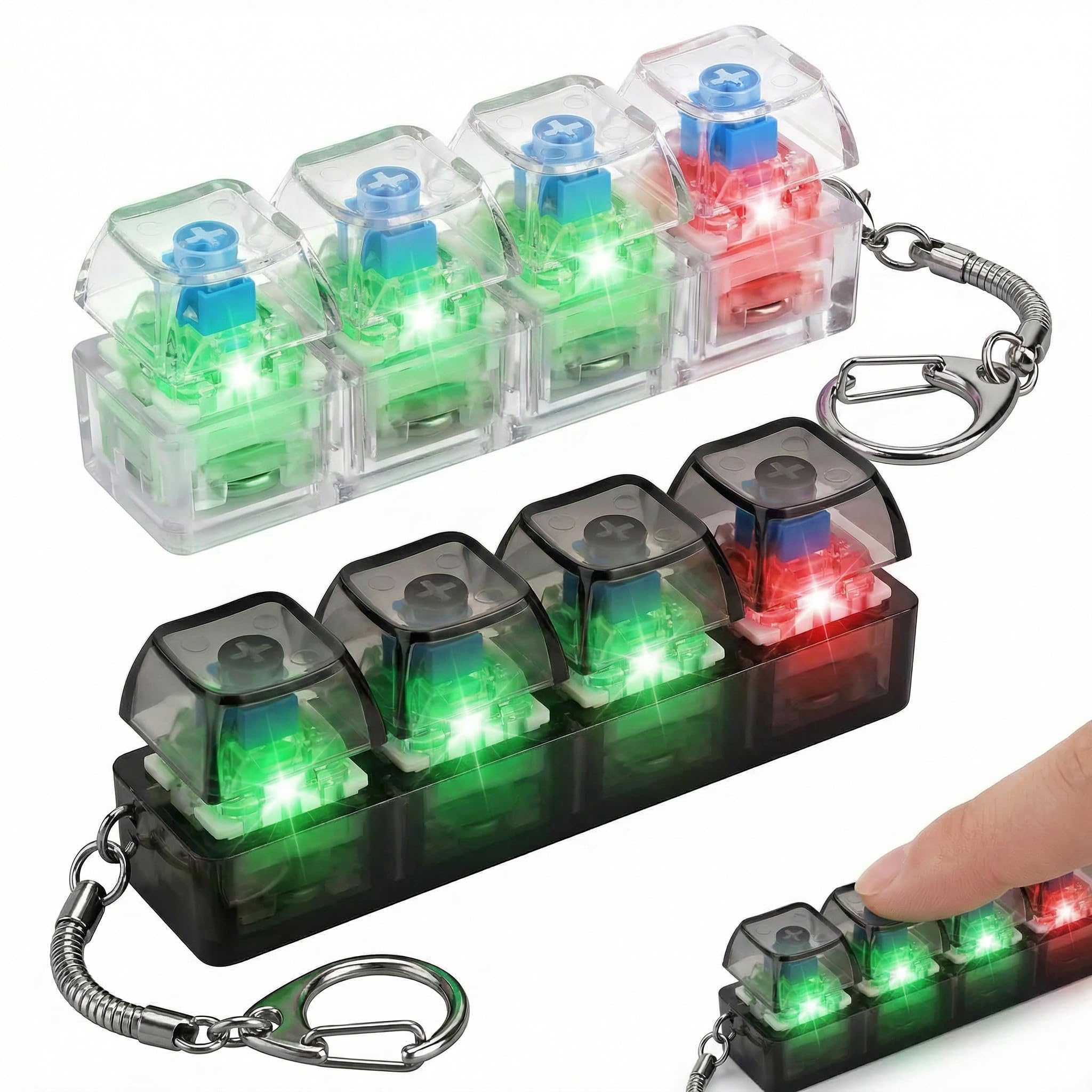 Keyboard Fidget Toy, 2PCS Clicky Keyboard Fidget Toy with Light Up Features, White Stress Relief To, Portable Clicker for Focus, Anxiety Relief for Home or Office