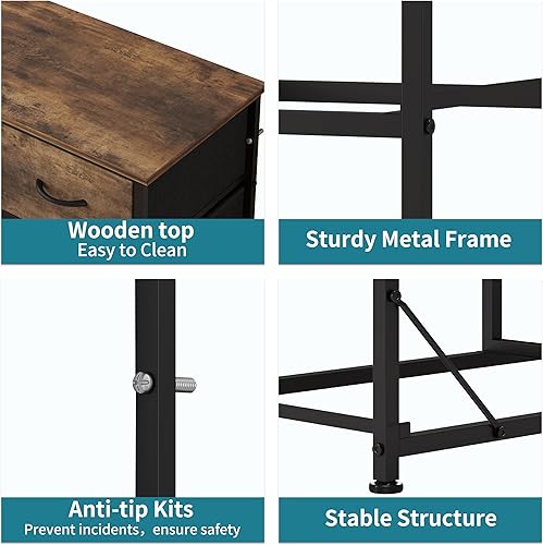 Miniatura 5 de LUMTOK Cómoda de 10 cajones, cómoda de almacenamiento de tela para dormitorio, pasillo, guardería, armarios, marco de acero, parte superior de 10