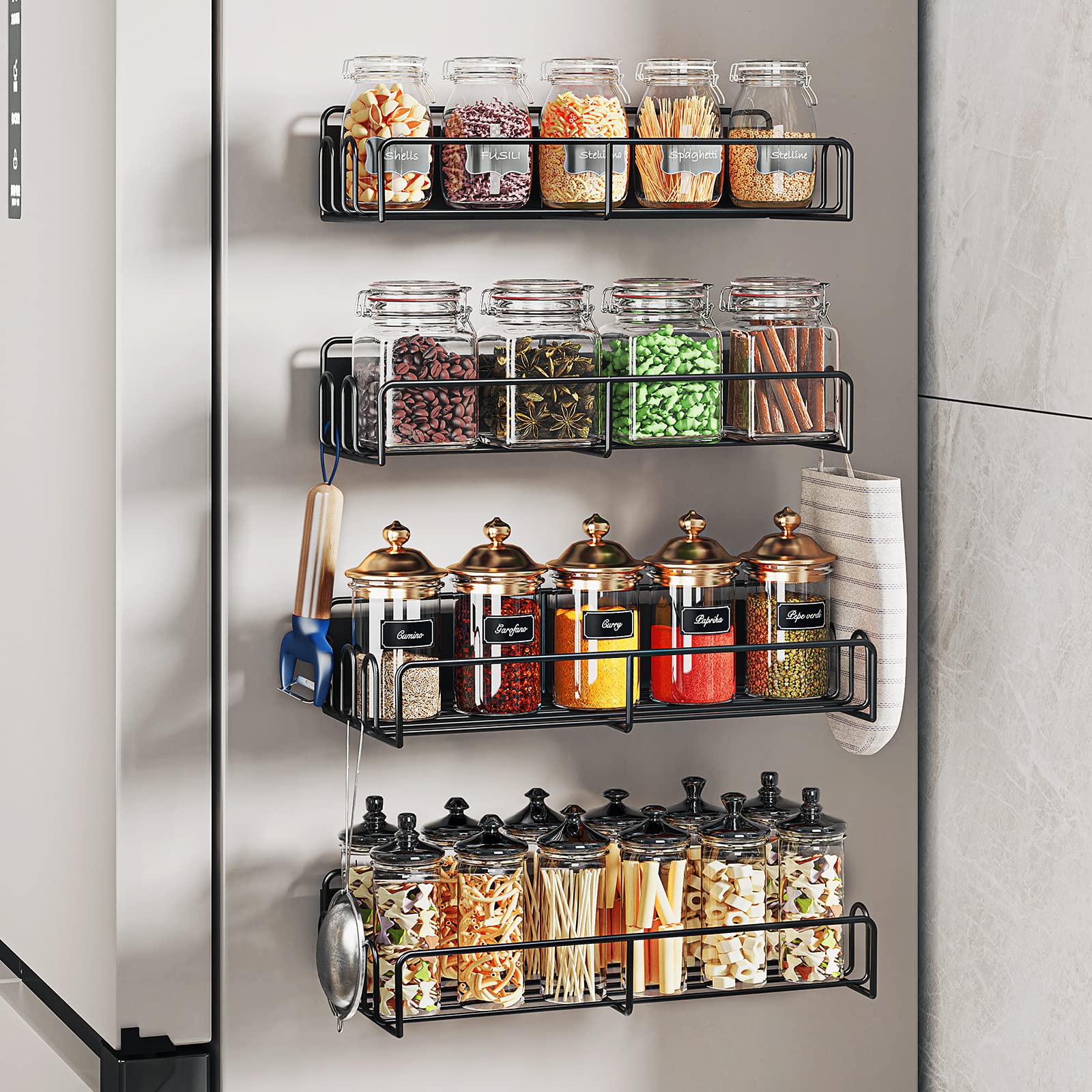 Photo 1 of ***STOCK PHOTO FOR REFERENCE ONLY** oponar 4 Pack Magnetic Spice Rack for Refrigerator: Large Capacity