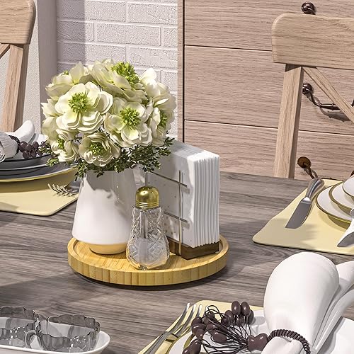 Miniatura 3 de Lazy Susan Organizador para armario de mesa, organizador de encimera de cocina de bambú de 9 pulgadas para sal, aceite de oliva y pimienta, bandejas