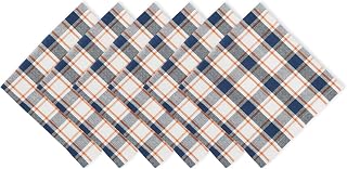 Thanksgiving & Fall Table Decoration Autumn Farmhouse Plaid, Napkin Set, 20x20, Blue & Orange, 6 Count