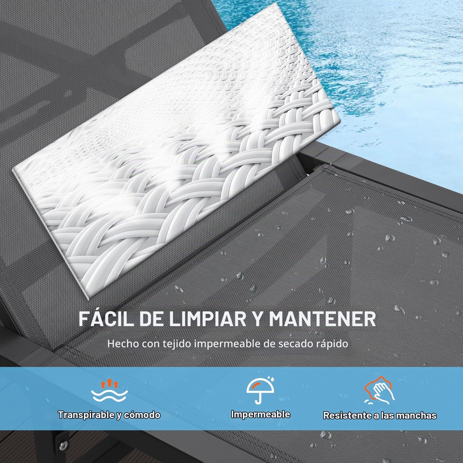 VEVOR Tumbona de Jardín para Exterior 2 Piezas Tumbona Plegable de Aluminio para Patio con 5 Posiciones Ajustables Tumbona Reclinable Totalmente Plana para Playa, Piscina, Exterior, Gris Oscuro