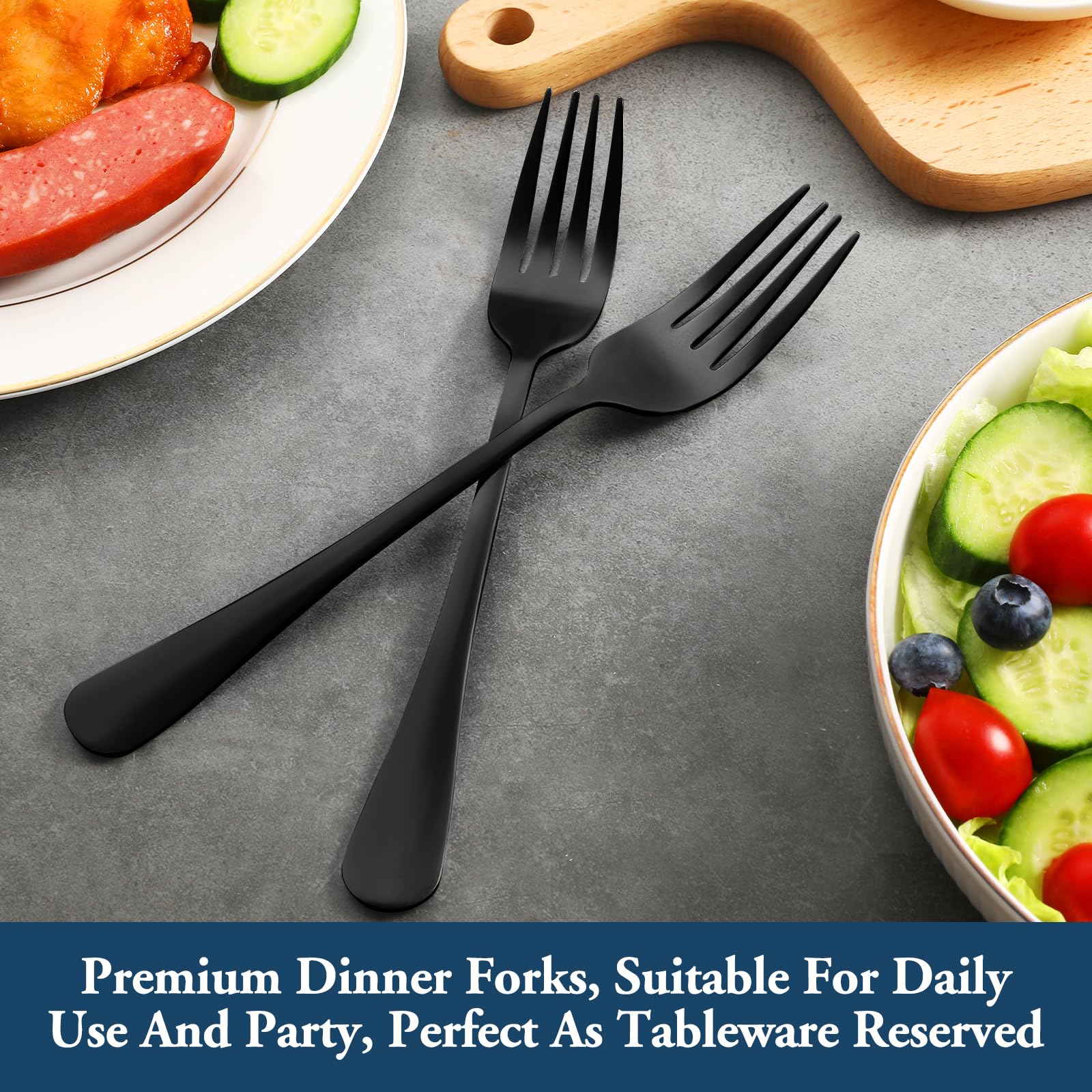 16 Piece Black Dinner Forks Set, Food-Grade Stainless Steel Silverware Forks, Cutlery Fork, Metal Fork for Home, Kitchen or Restaurant, Mirror Polished, Dishwasher Safe - 8 Inch — Amazon image 7