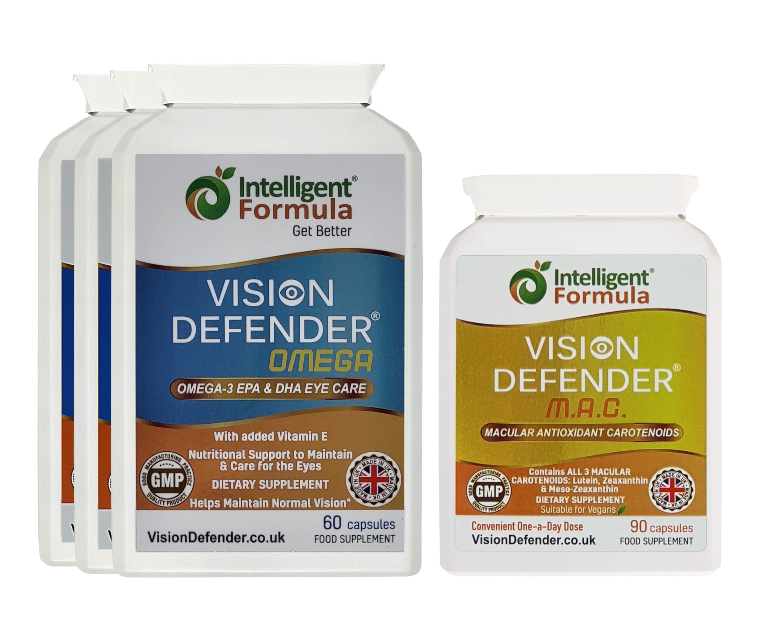 Vision Defender MAC & Omega Everyday General Eye-Health Bundle (90 Days Supply). Eye Vitamins Supplement Includes Carotenoids Lutein, Zeaxanthin, Omega-3 (DHA, EPA). Made in UK by Eye Specialists