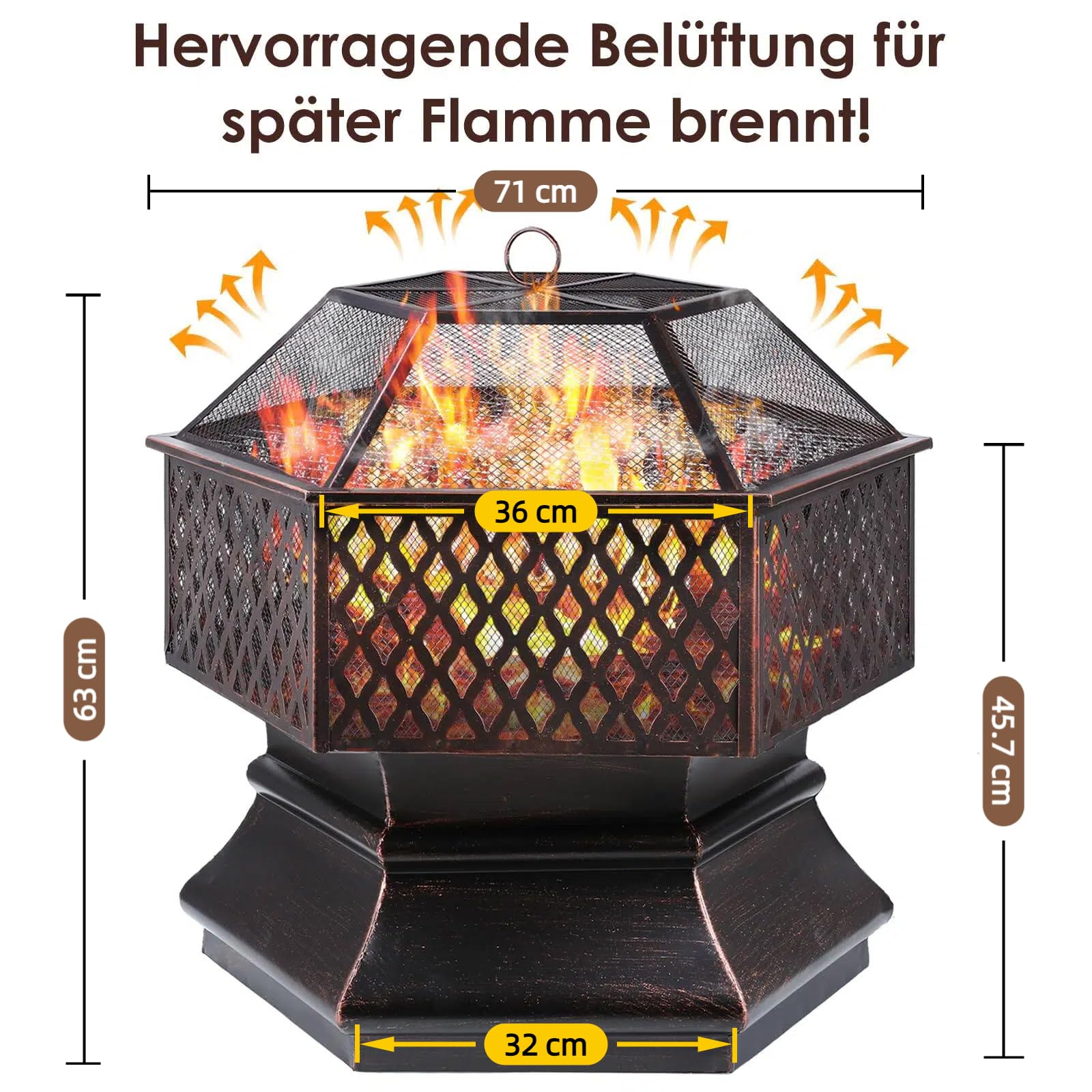 TLSUNNY Feuerschale mit Funkenschutz,Feuerschalen für den Garten, Feuerkorb mit Grillrost,Feuerstelle Outdoor mit Schürhaken Kohlerost,Feuertonne für Terrasse,Camping,Heizung/BBQ