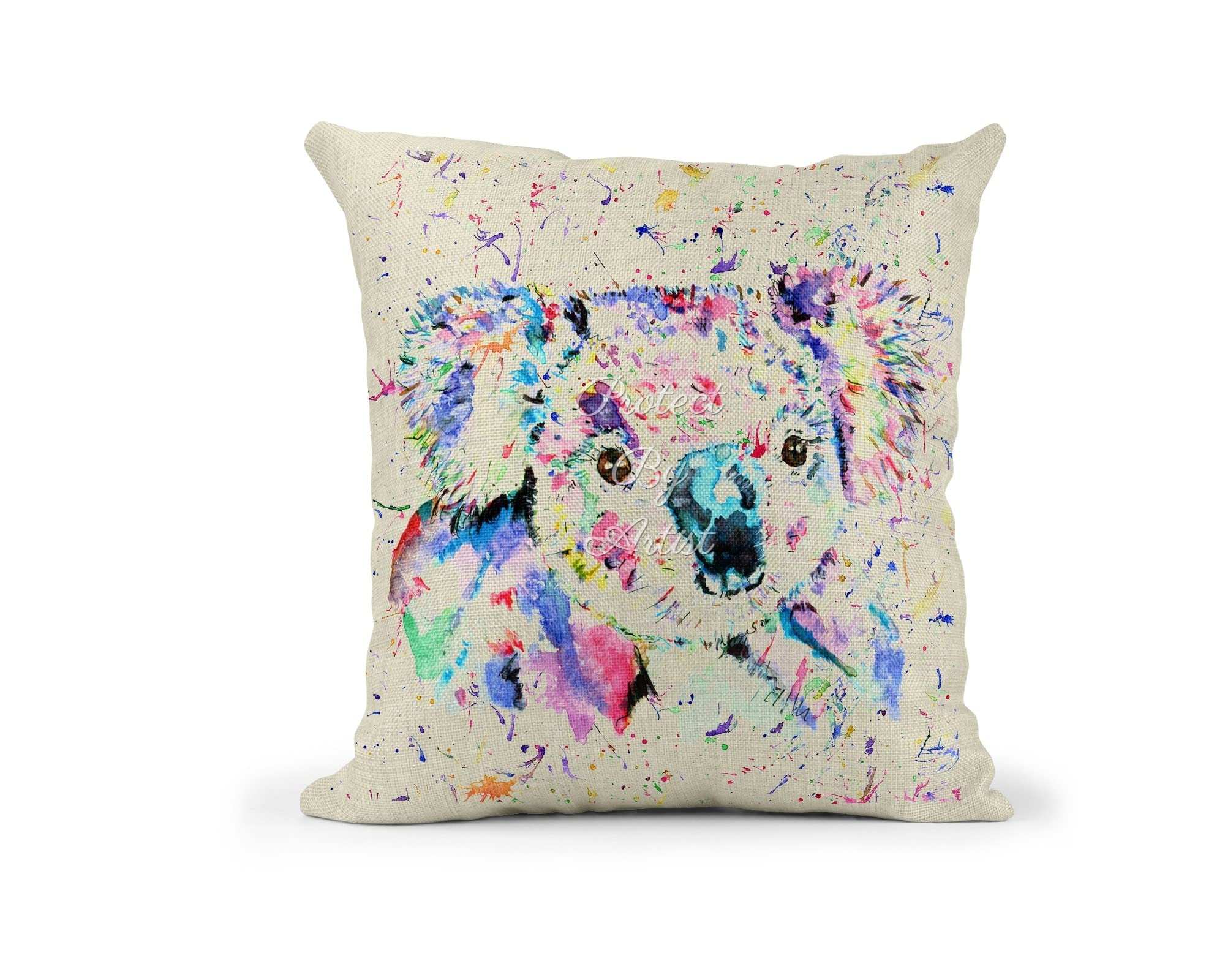 Vixar Koala Watercolour Rainbow Art Linnen Cushion With Filling Or Cover Only, 40X40cm, Gift, Christmas, Birthday (With Insert)
