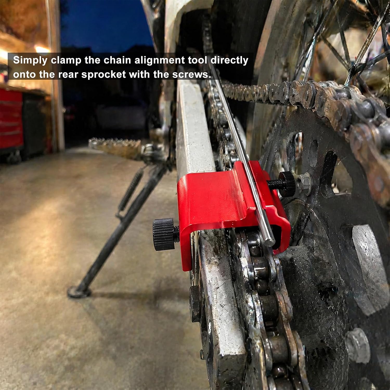 Motorcycle Chain Alignment Tool, 08-0048 Precise Chain Adjustment Kit (Red)