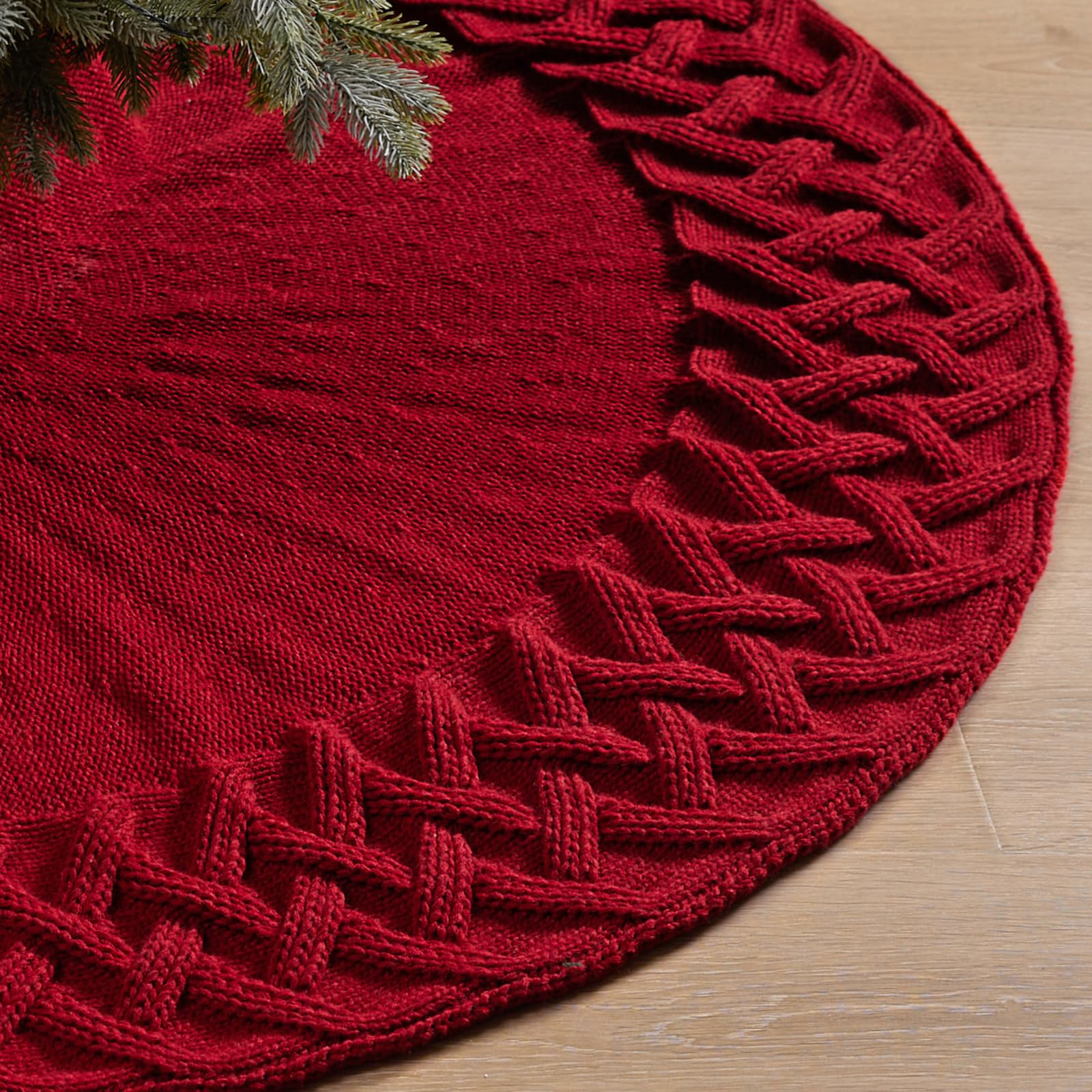 Dremisland Große Weihnachtsbaum Decke Rock 122cm Rot Gestrickter Weihnachtsbaumdecke Tannenbaum Teppich Christbaumständer Runde Christbaumdecke Rock Matte Baumdecke Christbaumschmuck Weihnachtsdeko