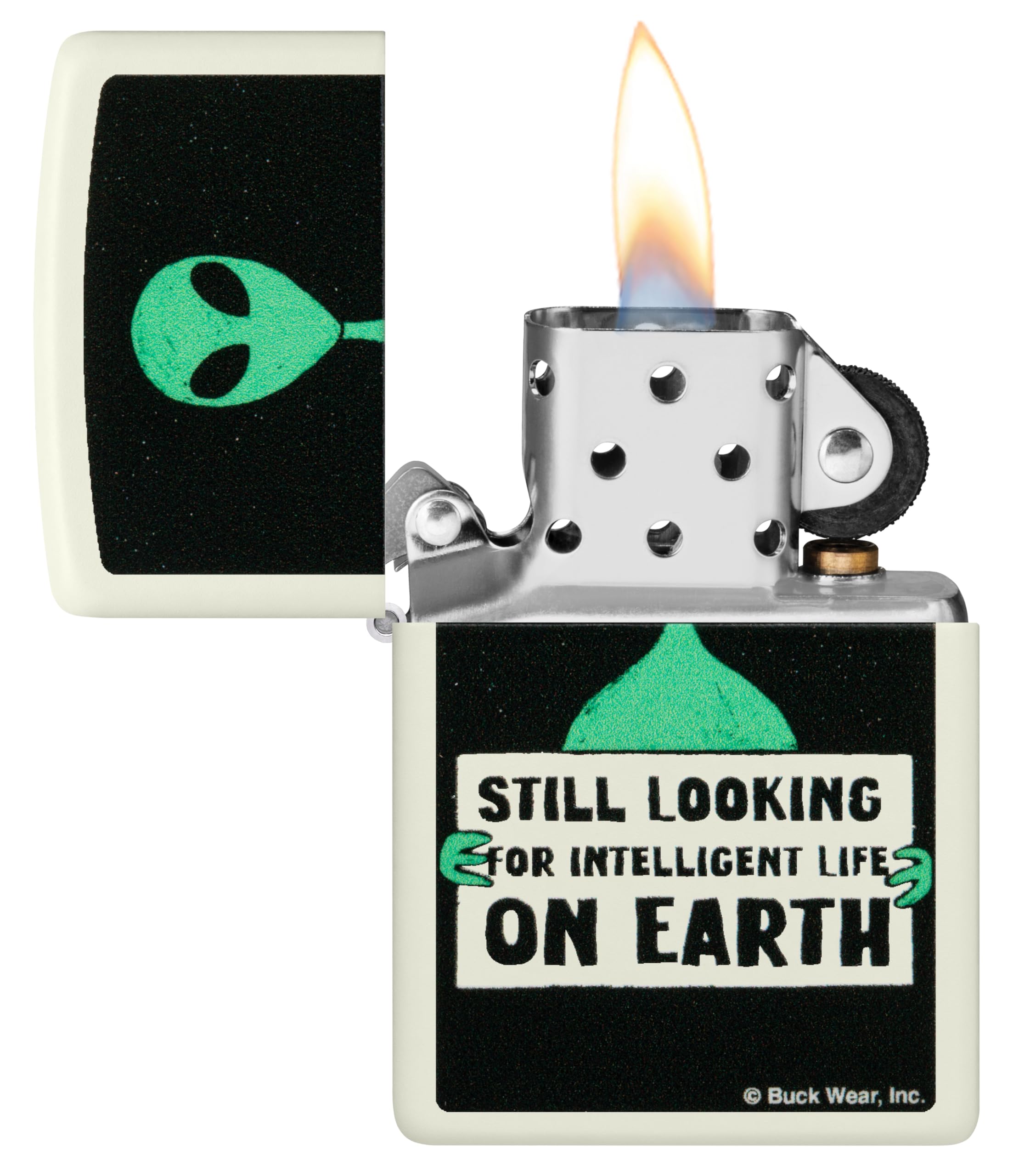 Zippo Briquet Tempête - Buckwear Model - Finition Blanche Mate, Phosphorescent - Rechargeable - Réutilisable - Design Coupe-Vent - Coffret Cadeau Fabriqué aux États-Unis