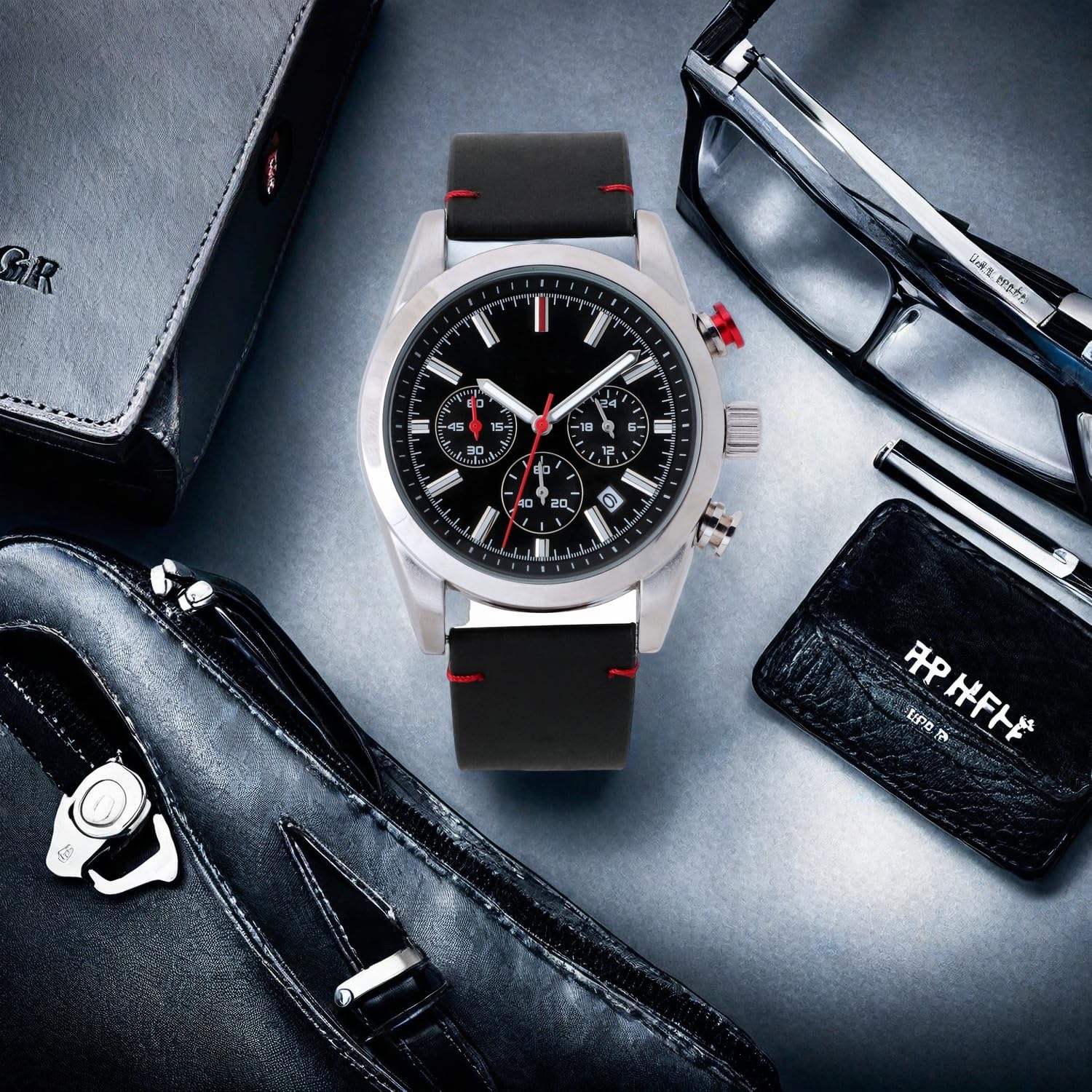 NUOVO Orologio Analogico al Quarzo Analogico Classico a tre Lancette da Uomo da 42 mm Con Quadrante Nero Mezzanotte e Cassa in Lega con Cinturino in Pelle Nera