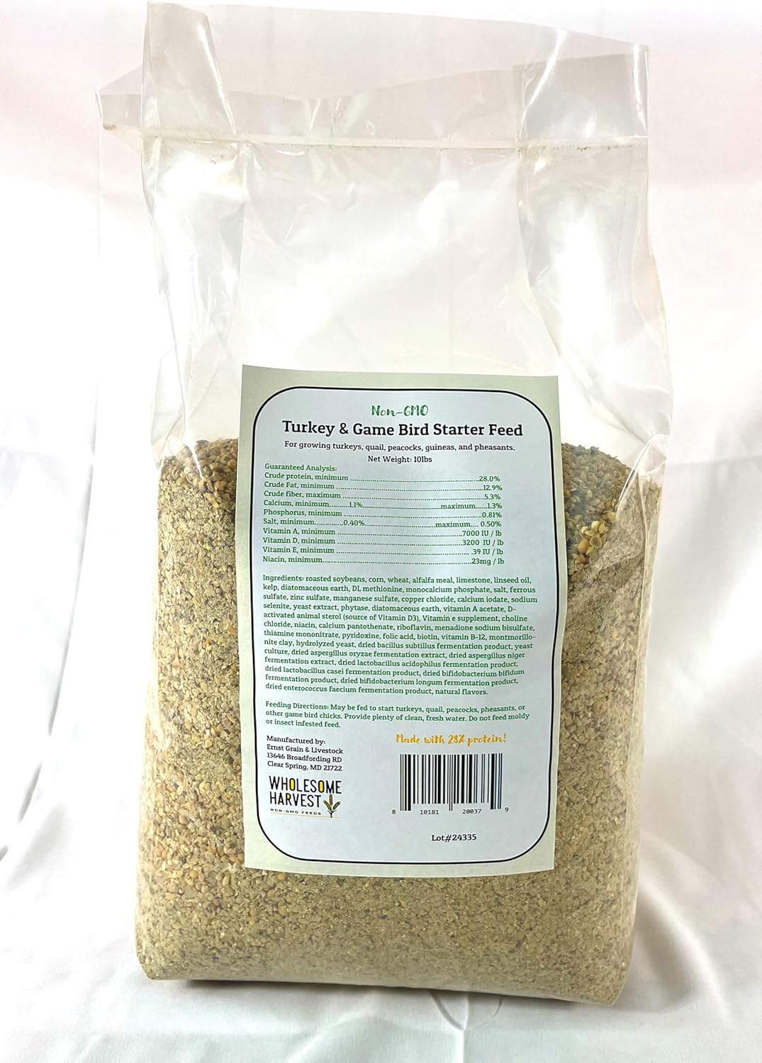 Non-GMO Turkey & Game Bird Starter Feed – 10 lb, 28% Protein, Omega-3, Calcium, Probiotics, Prebiotics & Herbs – Complete Nutrition and Quality Game Bird Feed