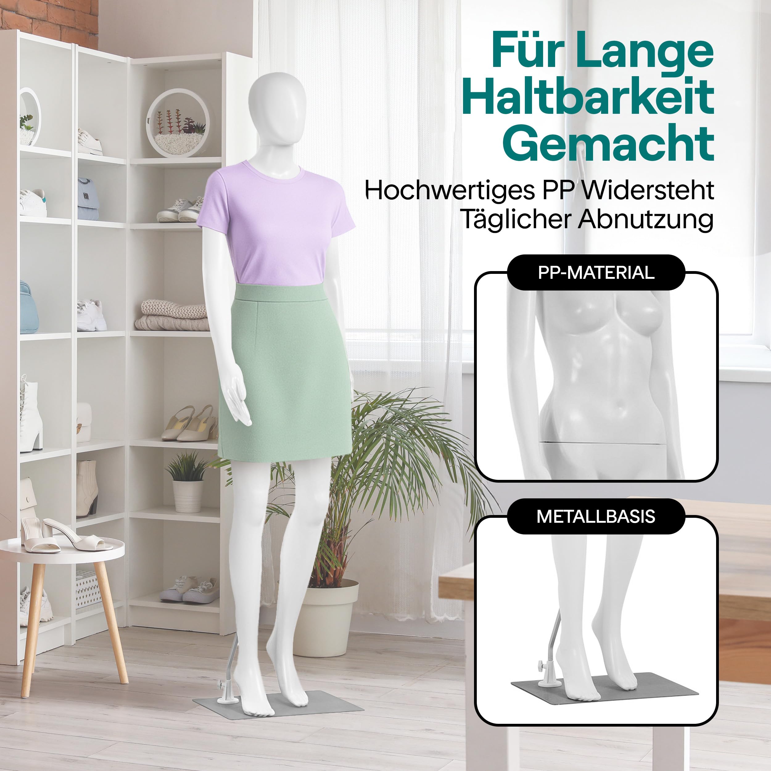 SereneLife Damen-Puppenmodell, 175 cm hoch, Realistisch, Verstellbare Arme und Beine, Drehbarer Kopf, Abnehmbarer Standfuß für Nähen