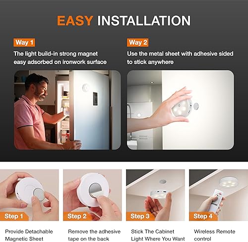 Miniatura 6 de Luces de disco con control remoto, iluminación recargable de 1000 mAh para debajo del gabinete, luces LED de armario, paquete de 3 luces nocturnas,