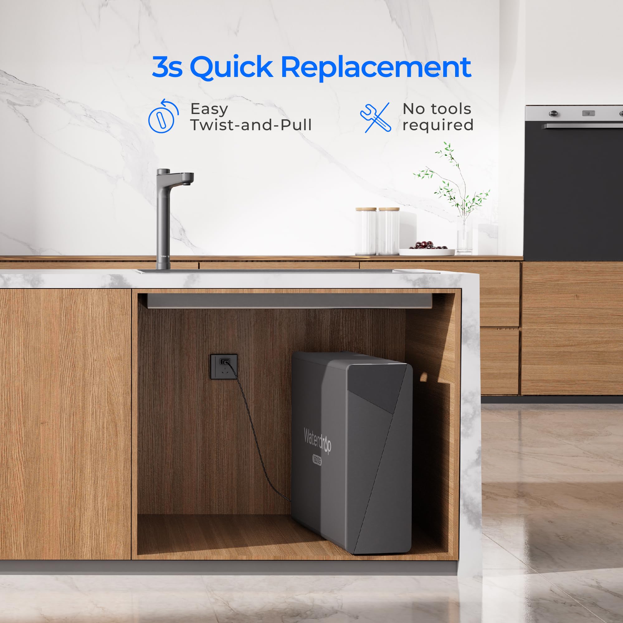 Waterdrop Filtro WD-X16-F3, repuesto para sistema de ósmosis inversa WD-X16 1600 GPD, vida útil de 24 meses, reduce el PFAS