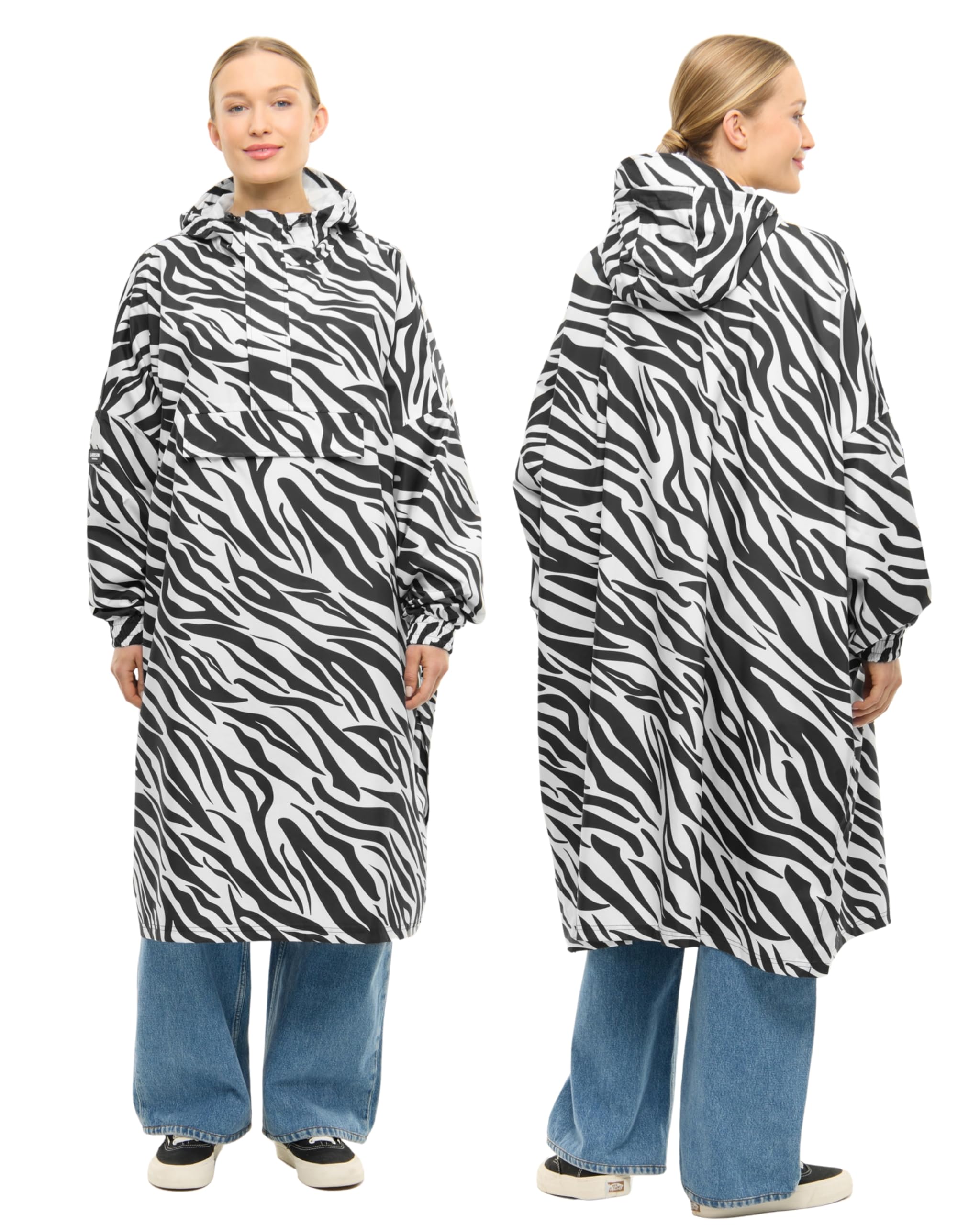 LARKSON Regenponcho Damen Herren Zebra - Lykke - Regenmantel Regencape für Fahrrad Outdoor Festival - Wassersäule 10000 mm - Regenjacke Wasserdicht mit Verschweißten Nähten