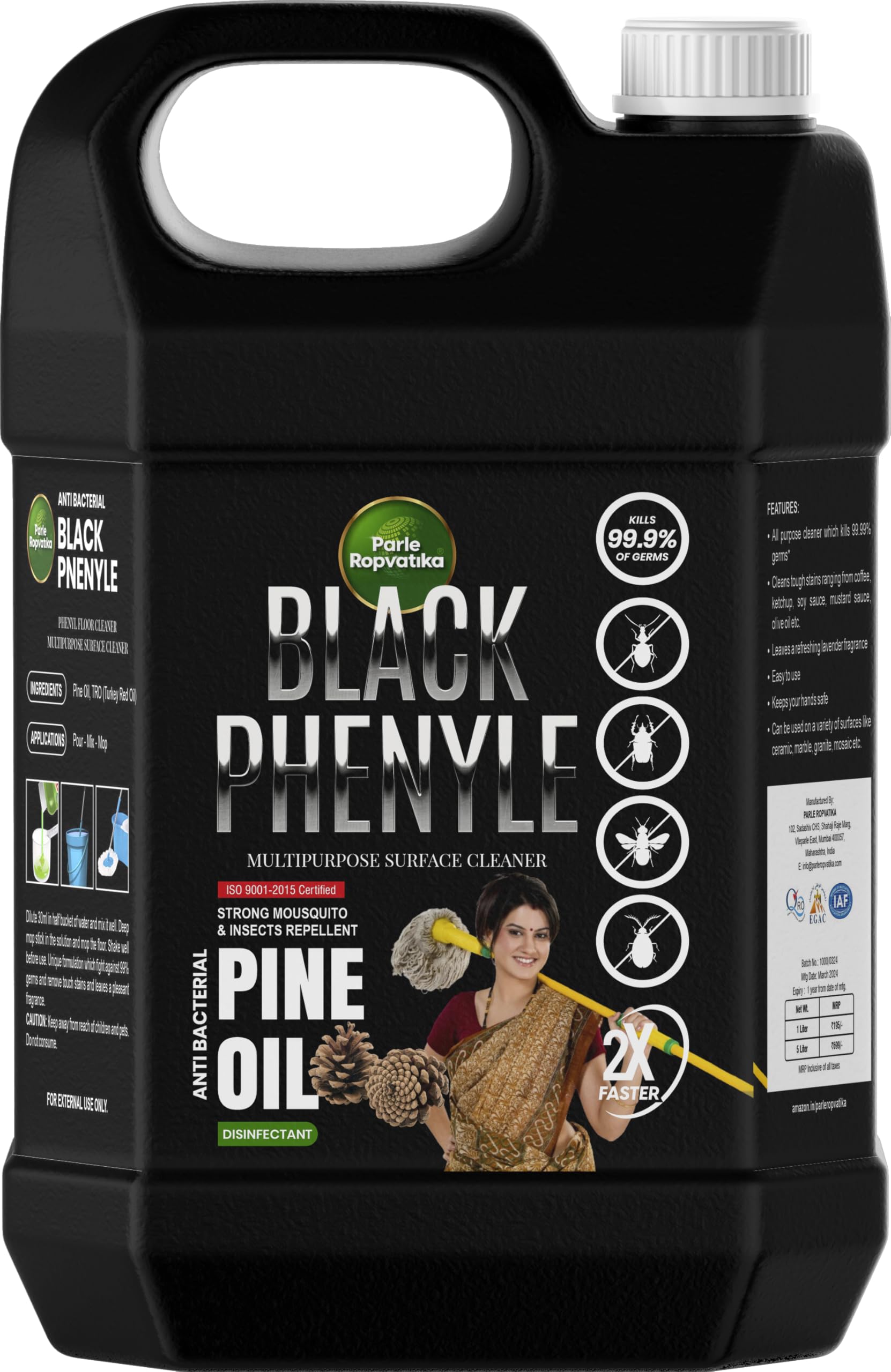 Parle Ropvatika Black Phenyle 5 Liter Surface Disinfectant, Floor Cleaner Liquid for Hospitals, Homes, Offices Removes Dirt, Grime | Pine Oil (5 Liter) (B0DCTY2G5Y) Amazon Price History, Amazon Price Tracker