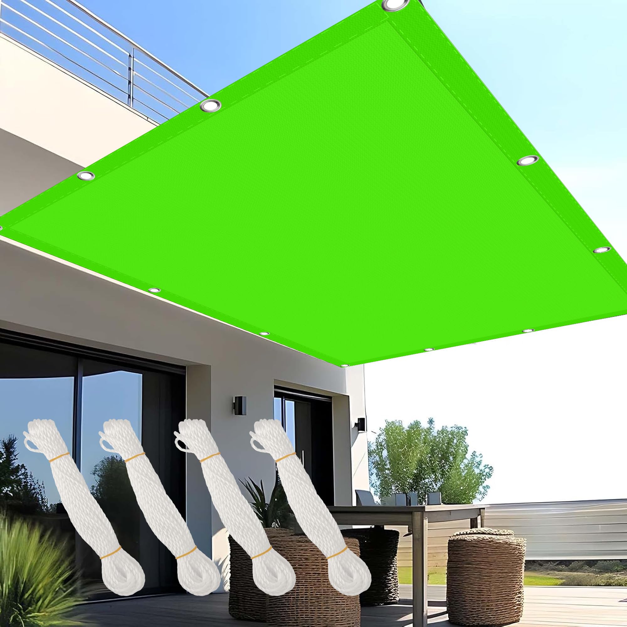 Voile d'ombrage 2.1 x 3.5 m en polyester vert tendre avec œillets