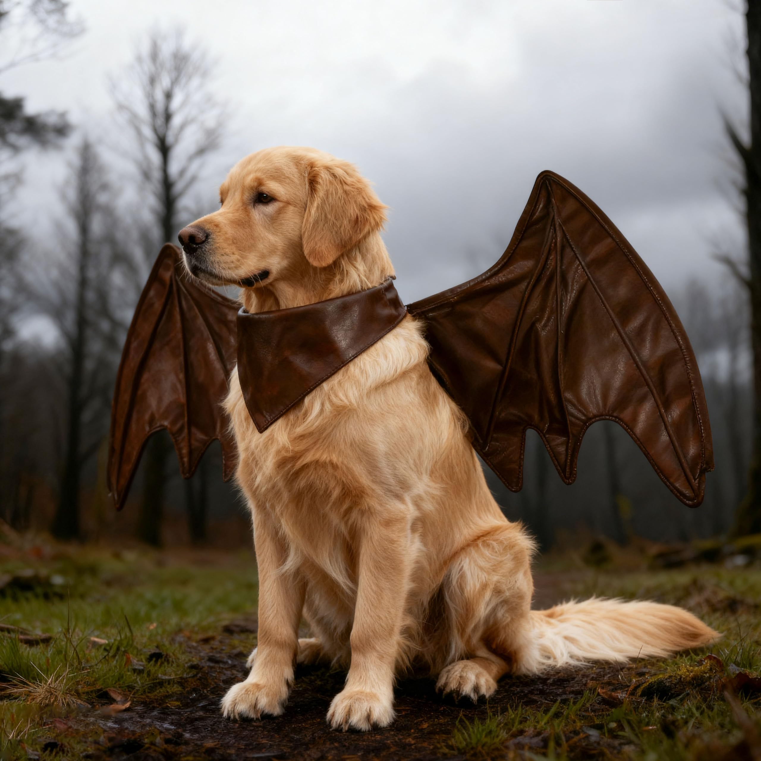 Funny Bat Dragon Wing Costumes for Dog Cute Furry Pet Clothing for Halloween (Coffee Wing, Size L), Large - Image 2