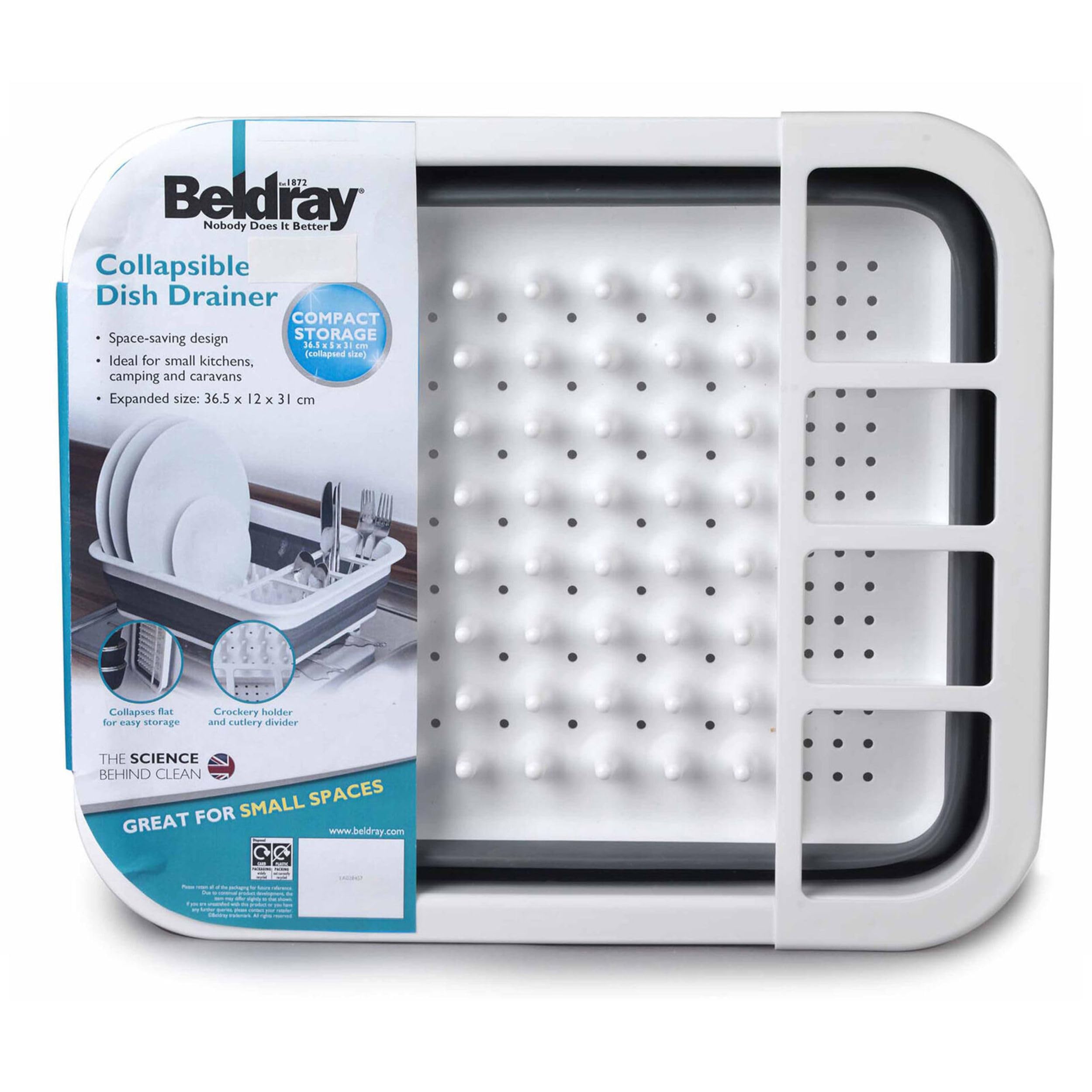 Beldray LA031051 Escurreplatos plegable - con separador de cubiertos, perfecto para propietarios de viviendas o acampadas, resistente a roturas, Fácil de ocultar, gris