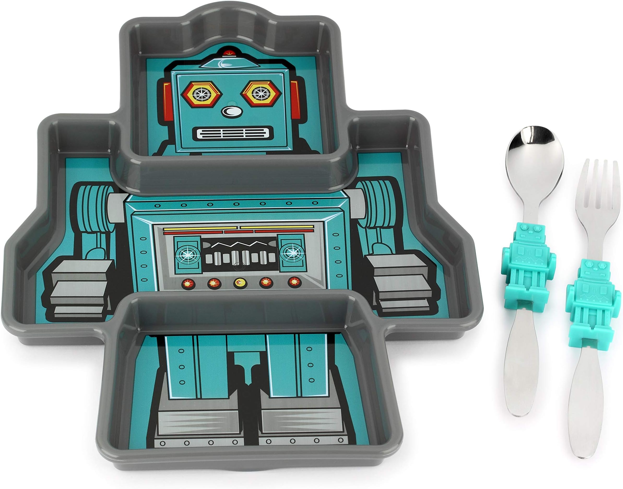 KidsFunwares Robot Meal Time PP Dinnerware Set, Portion Control Divided Plate