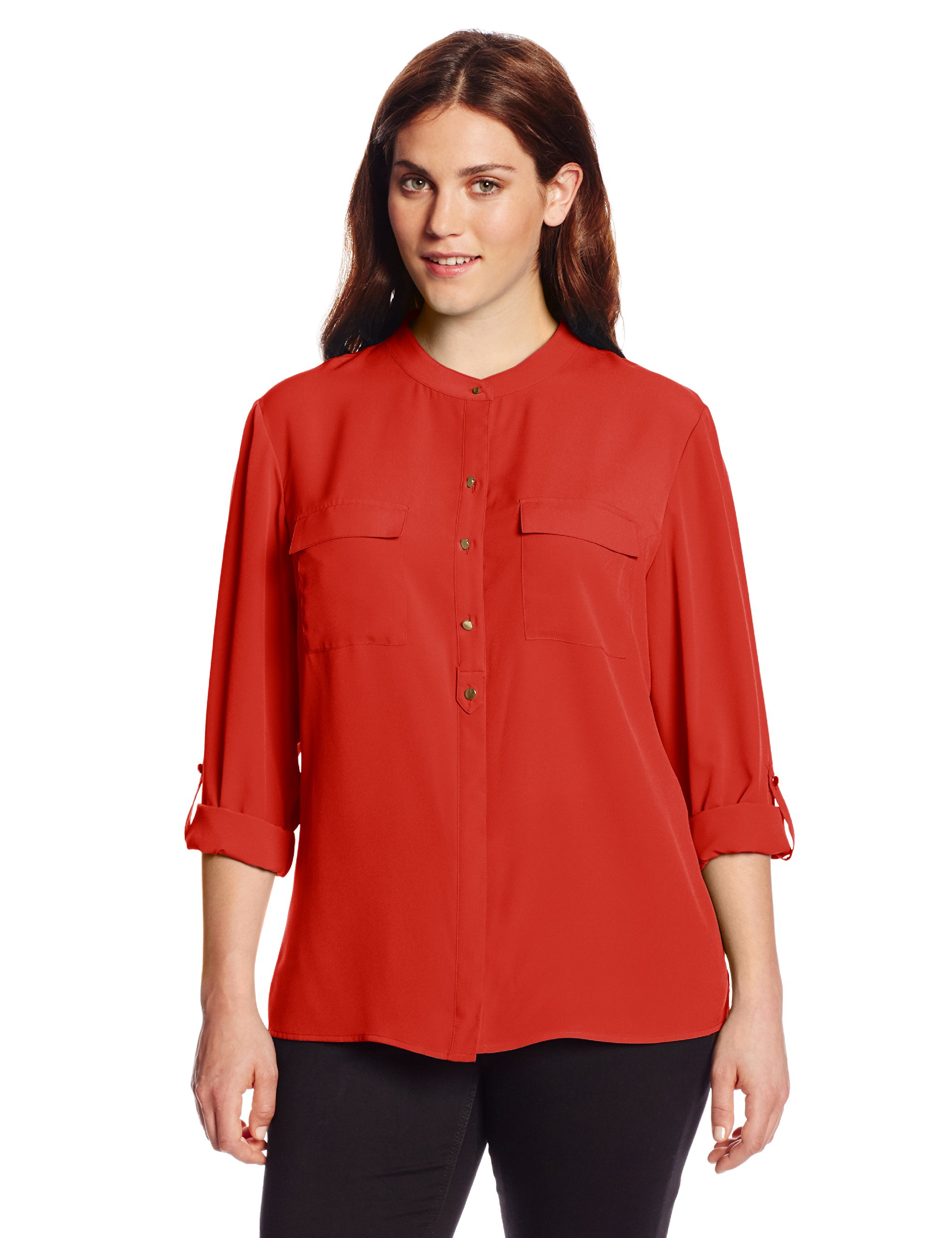Anne Klein Women's Plus Size Roll Sleeve Blouse