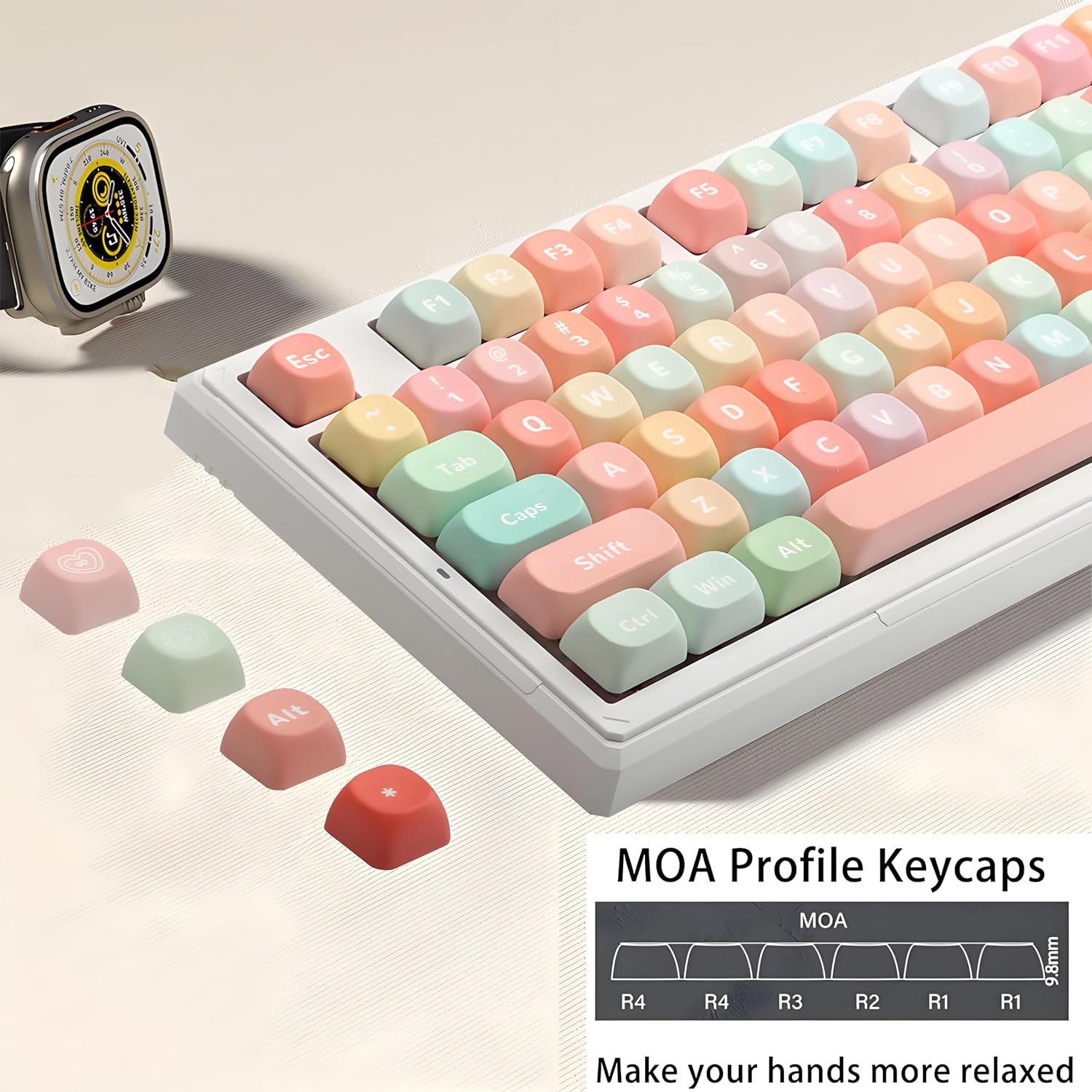 MOA Keycap-PBT Keycaps, Custom Keyboard Keycaps 60 65 75 100 Percent, 5 Side Dye Sublimation Keycap, 134 Keys Key caps Set for Cherry Gateron MX Switches Keyboards (Rainbow Candy)