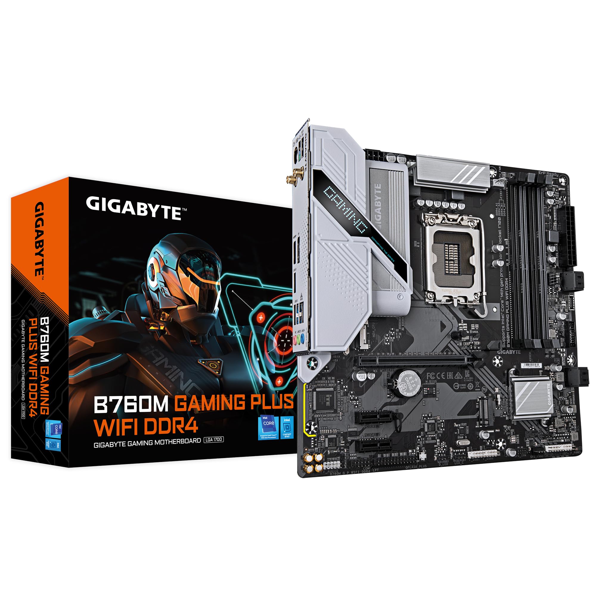 GIGABYTE B760M Gaming Plus WiFi DDR4-Mainboard - Unterstützt 14. Gen. Intel Core CPUs, 4+1+1 Phasen VRM, bis zu 5333 MHz DDR4 (OC), 2xPCIe 4.0 M.2, Wi-Fi 6, 1 GbE LAN, USB 3.2 Gen 1