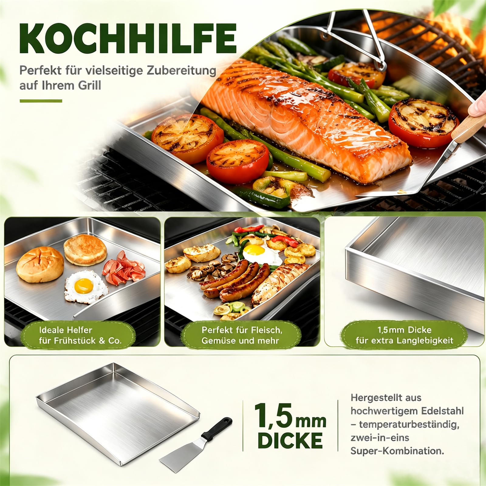 Nifogo Piastra per Barbecue 30 x 20 cm con 1 Spatole