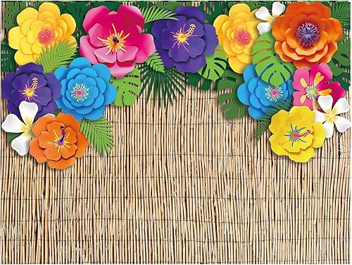 VitalCozy Telón de fondo hawaiano para fotografía de playa de 7 x 5 pies, decoración de fiesta de Aloha Luau, flores de hibisco tropical, hojas de