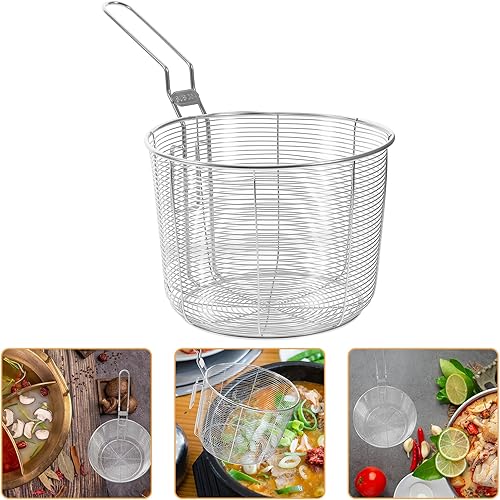 Miniatura 8 de PRETYZOOM Colador de olla caliente Colador asiático Cesta de patatas Freidora Cesta Colador de alimentos Esenciales para el hogar Fideos asiáticos