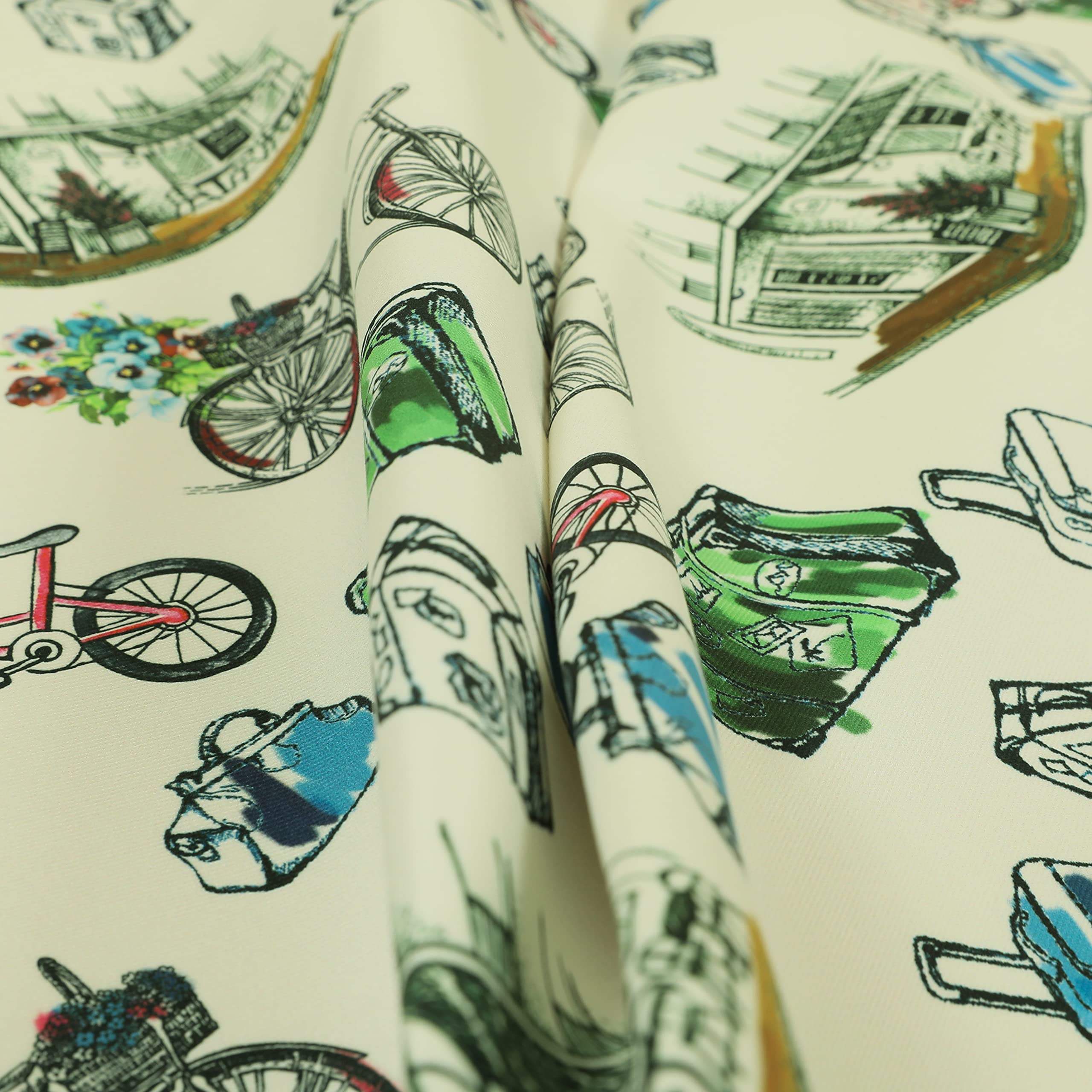 Redbrick Mill Fabrics Flame Retardant Bicycle Outdoor Travel Suitcase Pattern Velour Printed Velvet Upholstery Fabric (Per Metre) โ image 1
